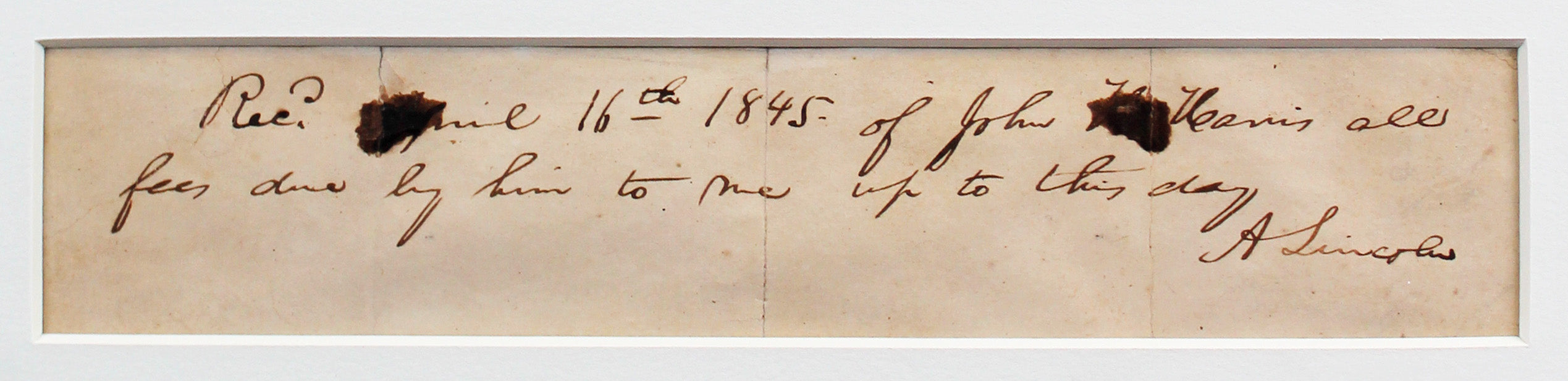 Abraham Lincoln Signed & Framed 1.75x7.75 Handwritten Receipt BAS #AB14364