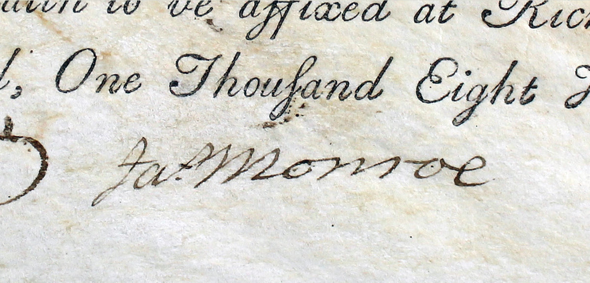 James Monroe Signed 11.5x15 1801 Virginia Land Grant Document BAS #AB14366
