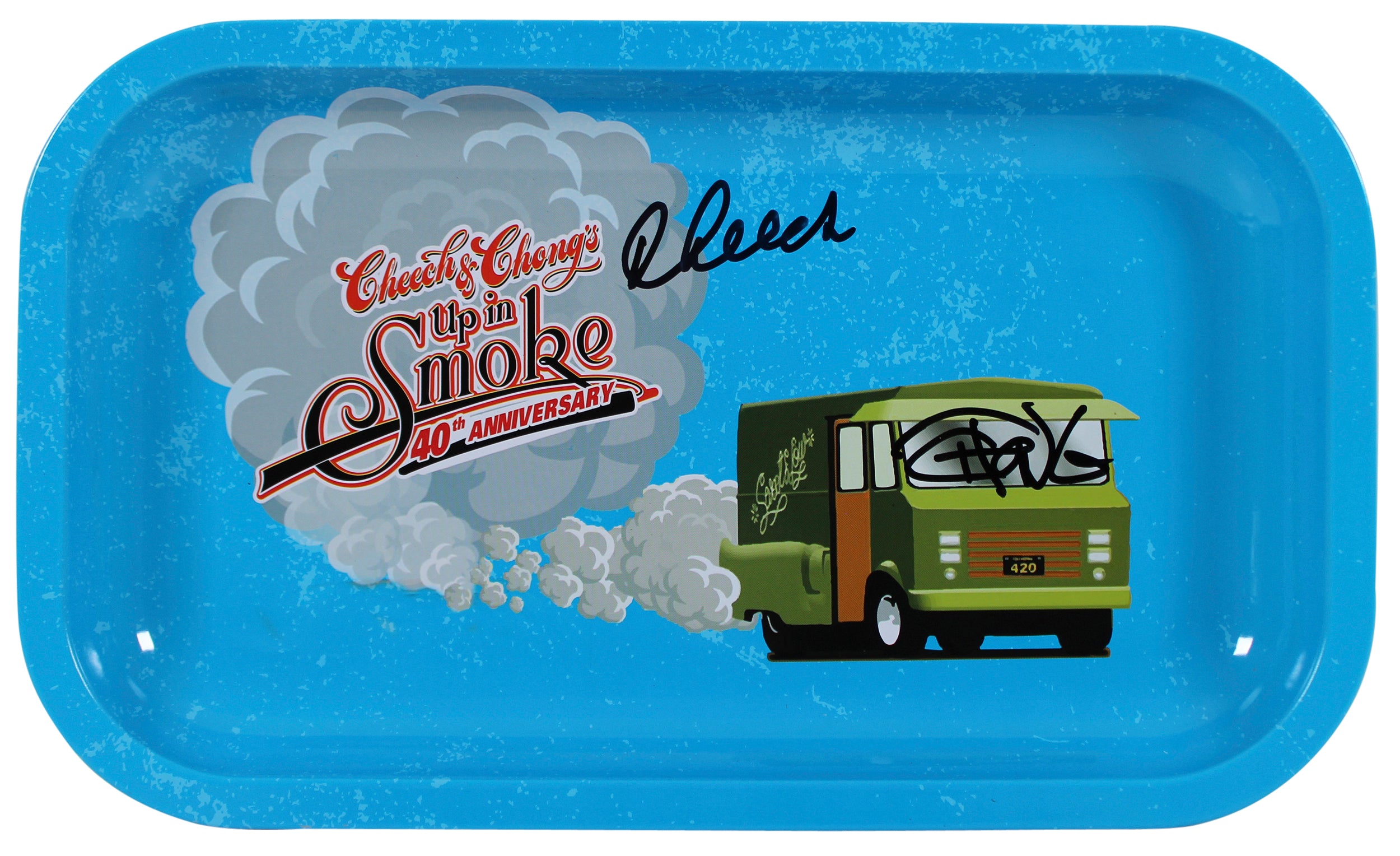 Cheech Marin & Tommy Chong Up In Smoke Signed Blue Rolling Tray BAS Witnessed