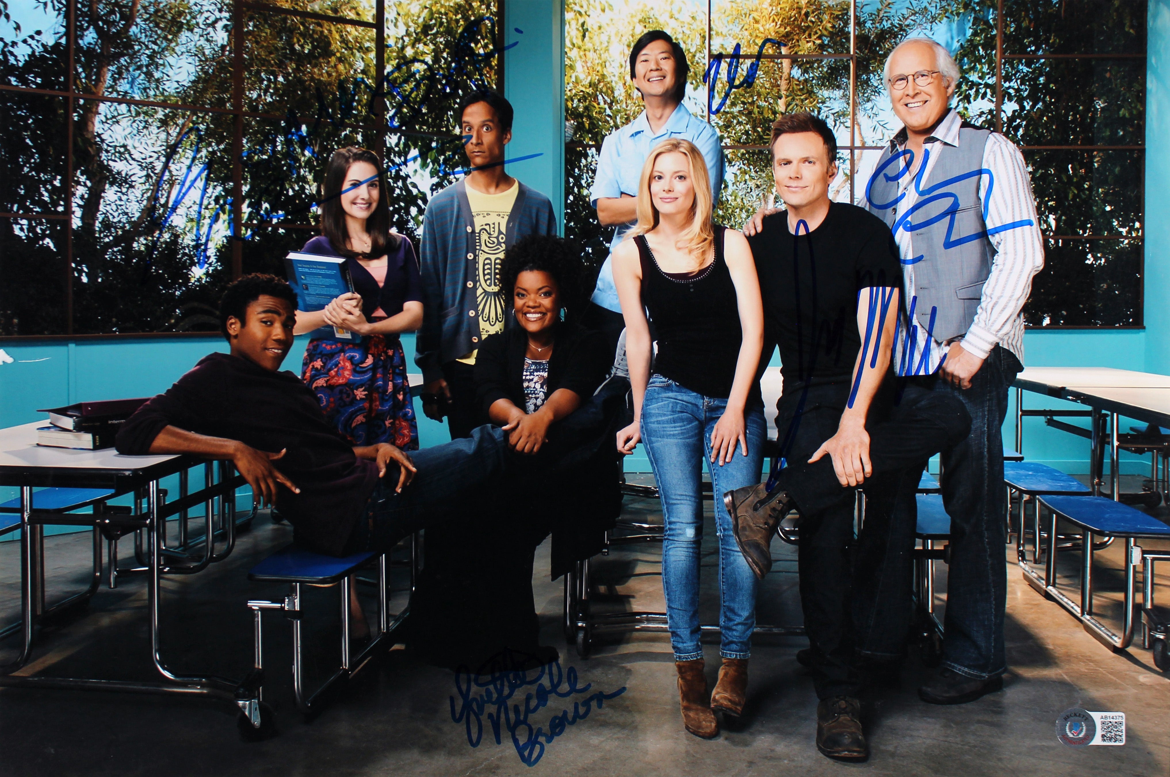 Community (7) Chase, McHale, Glover, Brie, Jeong Signed 12x18 Photo BAS #AB14375