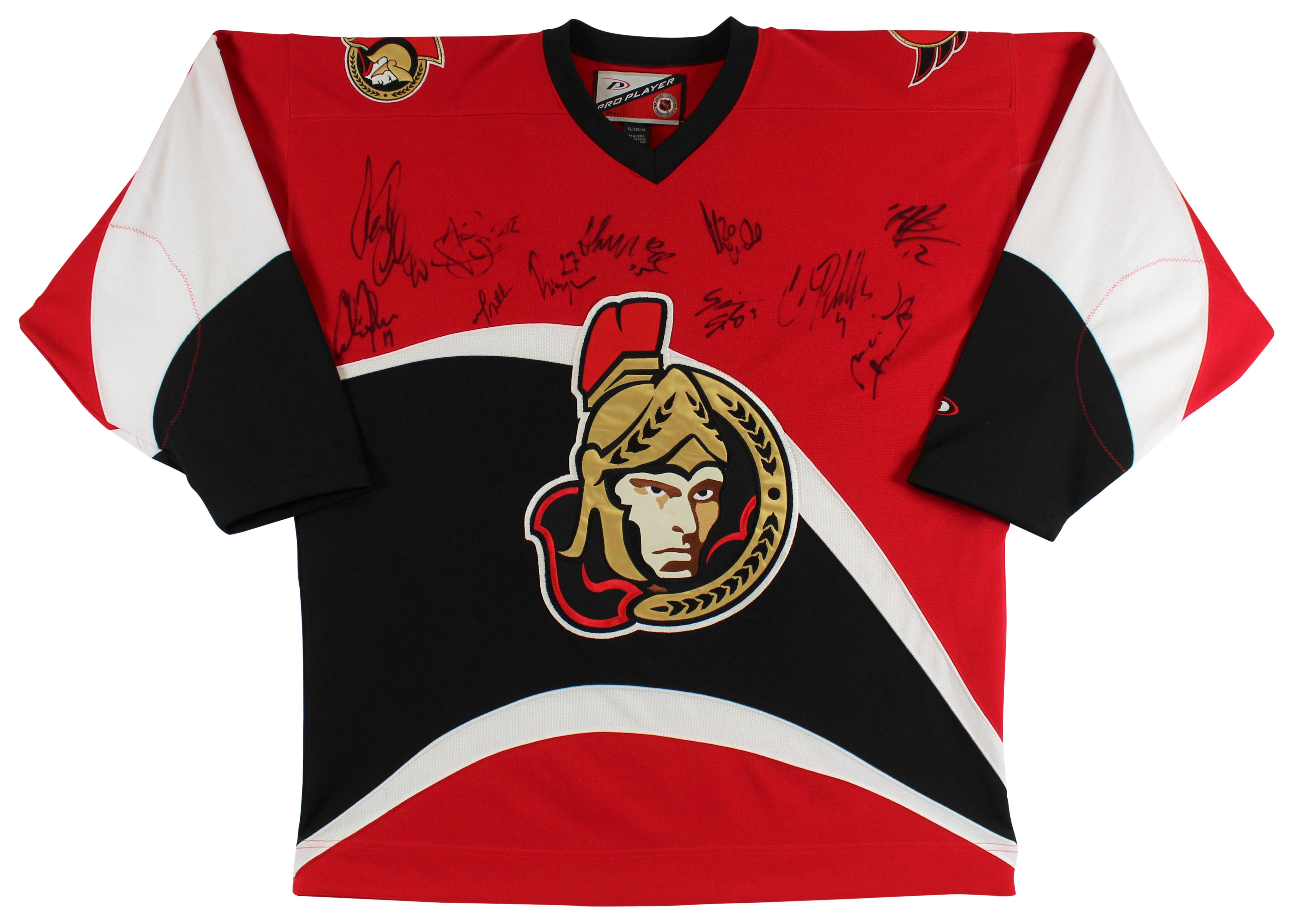 2000-01 Senators (11) Hossa, Forbes +9 Signed Red Pro Player Jersey BAS #AB14589