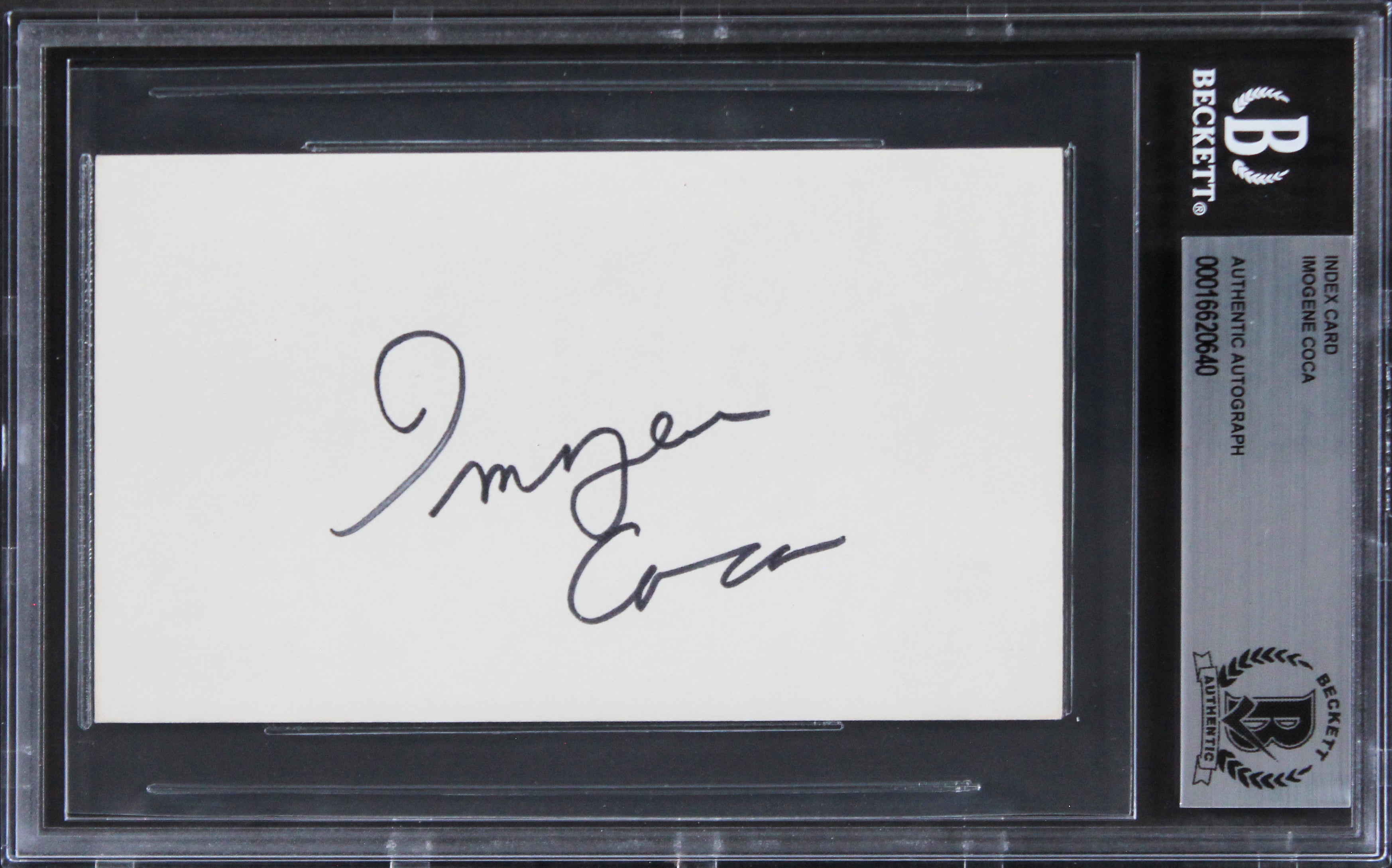 Imogene Coca Vacation Authentic Signed 3x5 Index Card Autographed BAS Slabbed 1