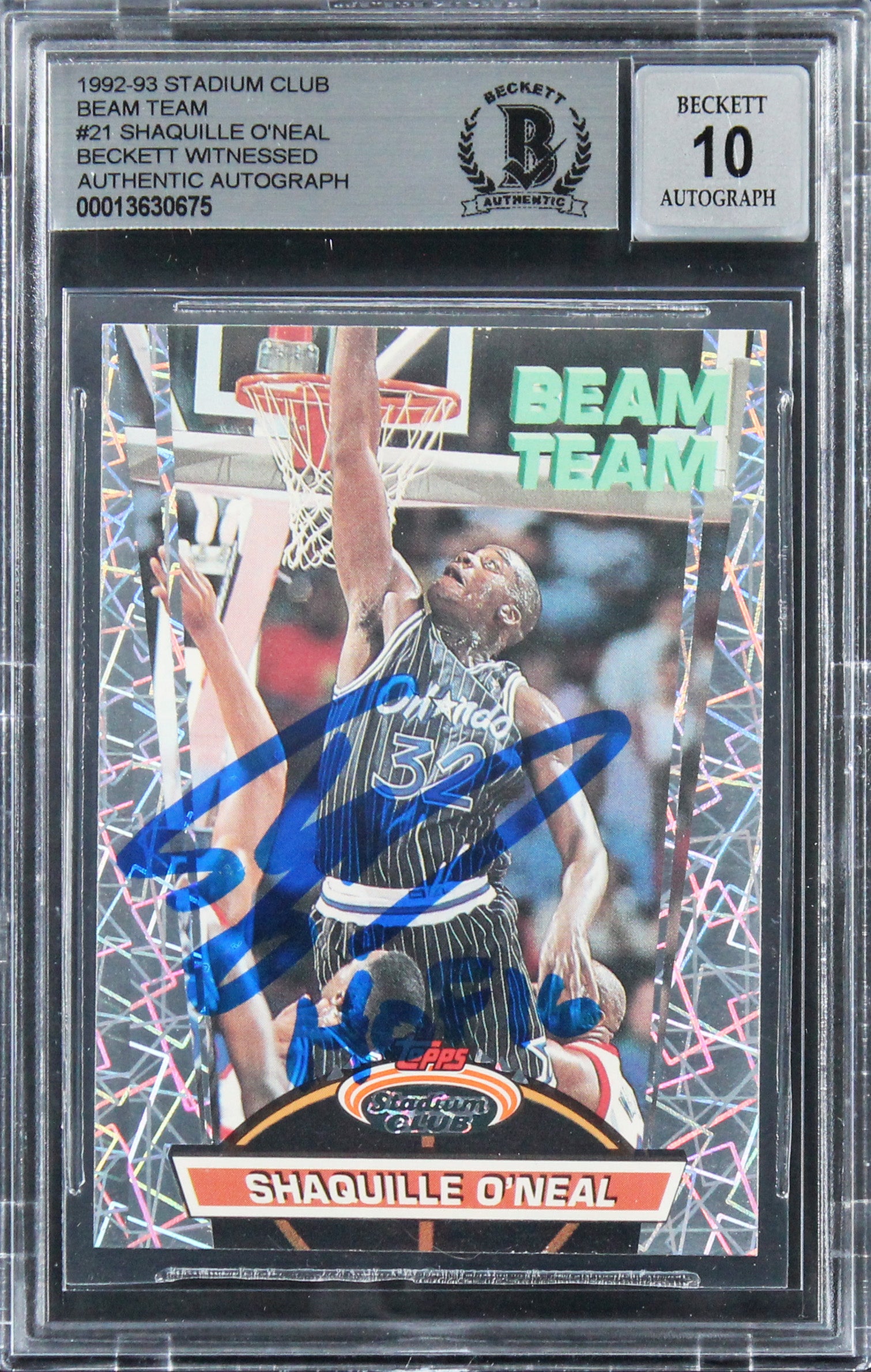 Shaquille O'Neal Signed 1992 Stadium Club Beam Team RC Card Auto 10 BAS Slab 2