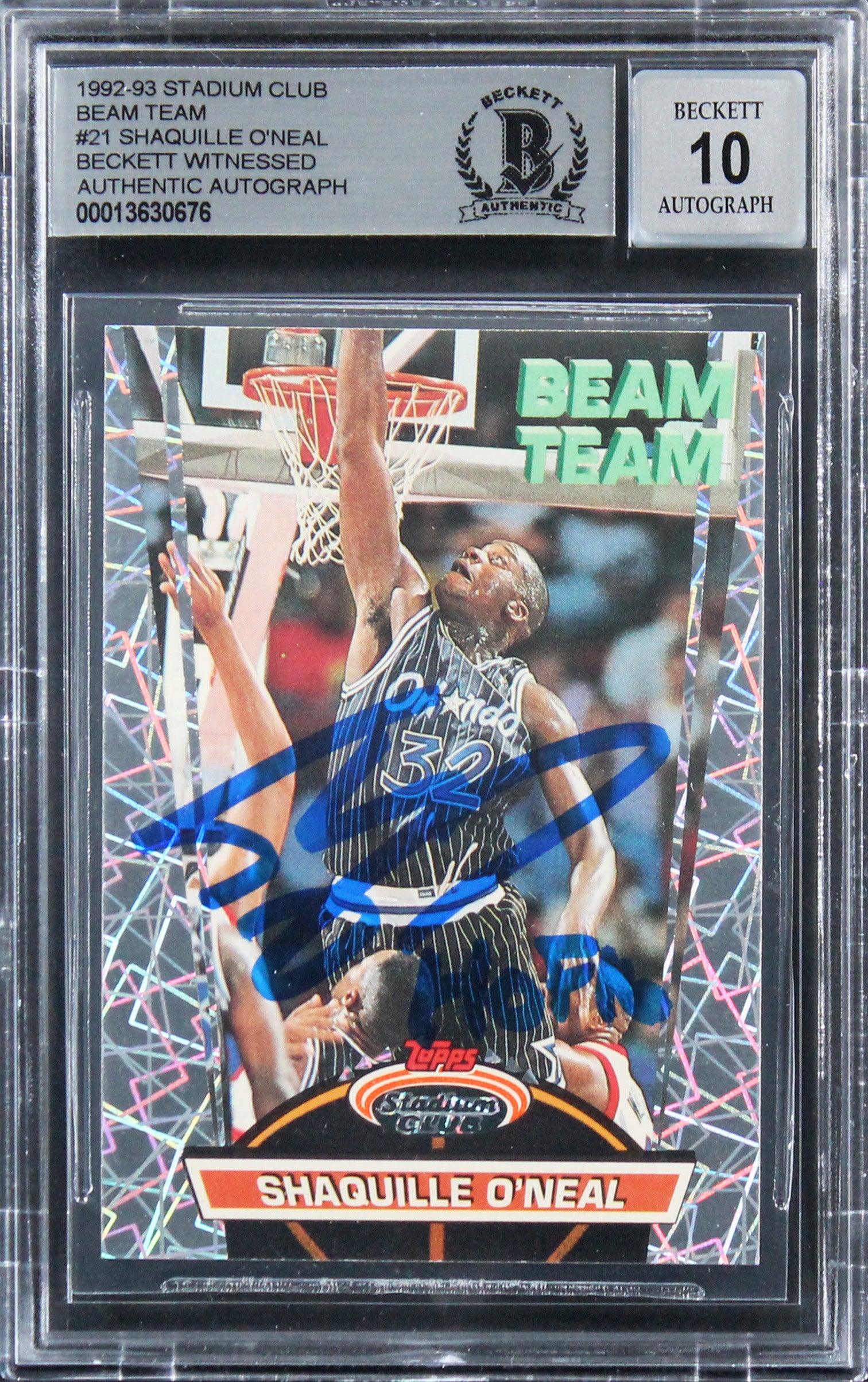 Shaquille O'Neal Signed 1992 Stadium Club Beam Team RC Auto Grade 10 BAS Slab  3