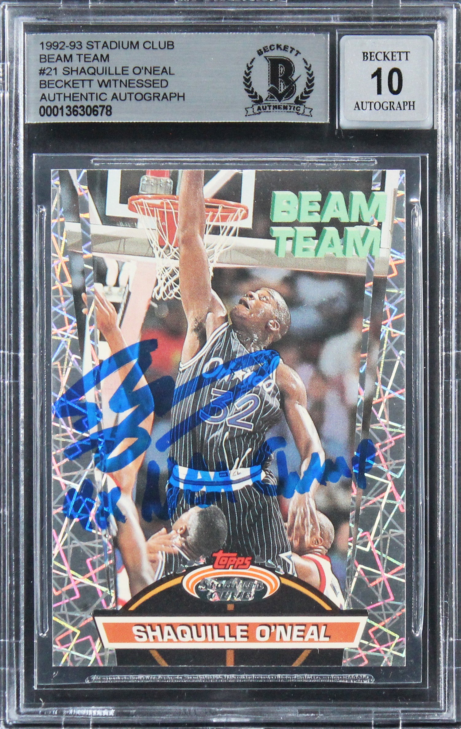 Shaquille O'Neal Signed 1992 Stadium Club Beam Team RC Auto Grade 10 BAS Slab  5