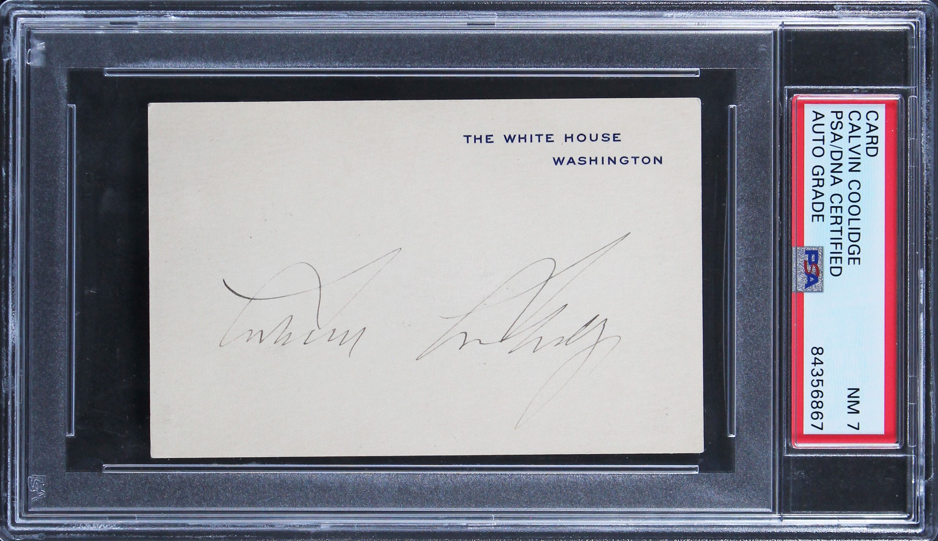 Calvin Coolidge Authentic Signed 2.75x4.25 White House Card Auto NM 7 PSA Slab