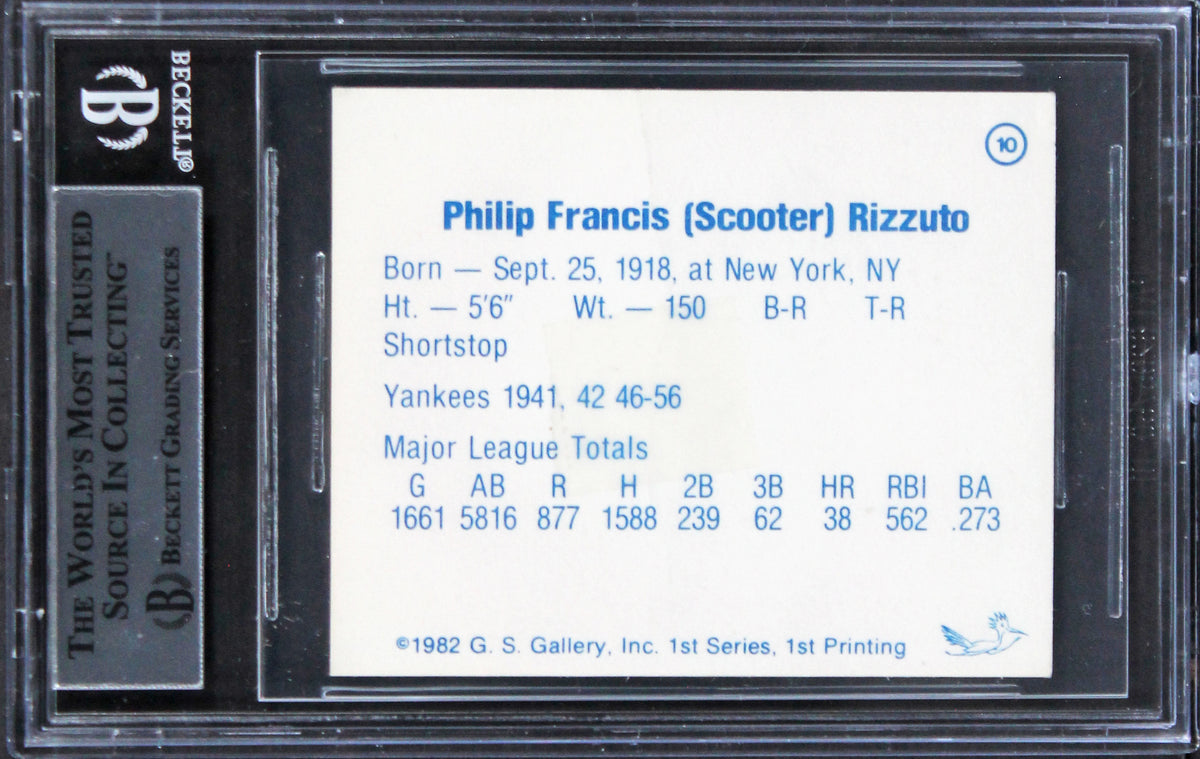 Yankees Phil Rizzuto Signed 1982 GS Gallery All-Time Greats #10 Card BAS Slab