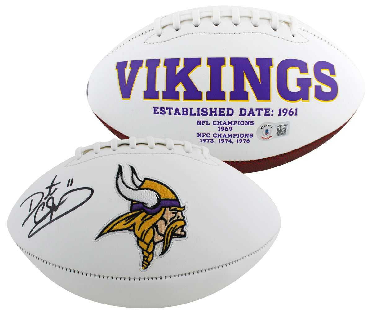 Vikings Daunte Culpepper Signed Rawlings White Panel Logo Football BAS Witnessed