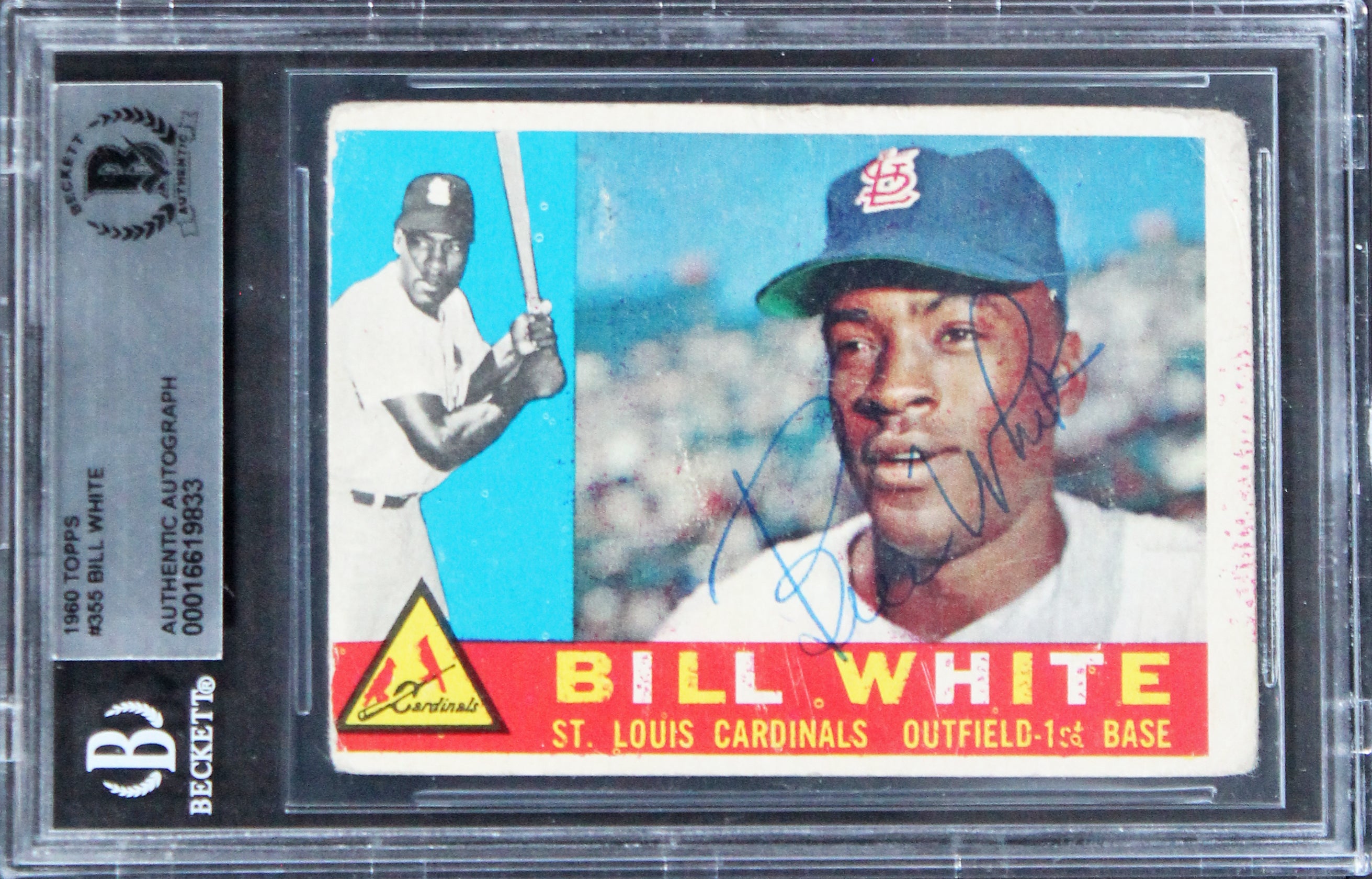 Cardinals Bill White Authentic Signed 1960 Topps #355 Card BAS Slabbed