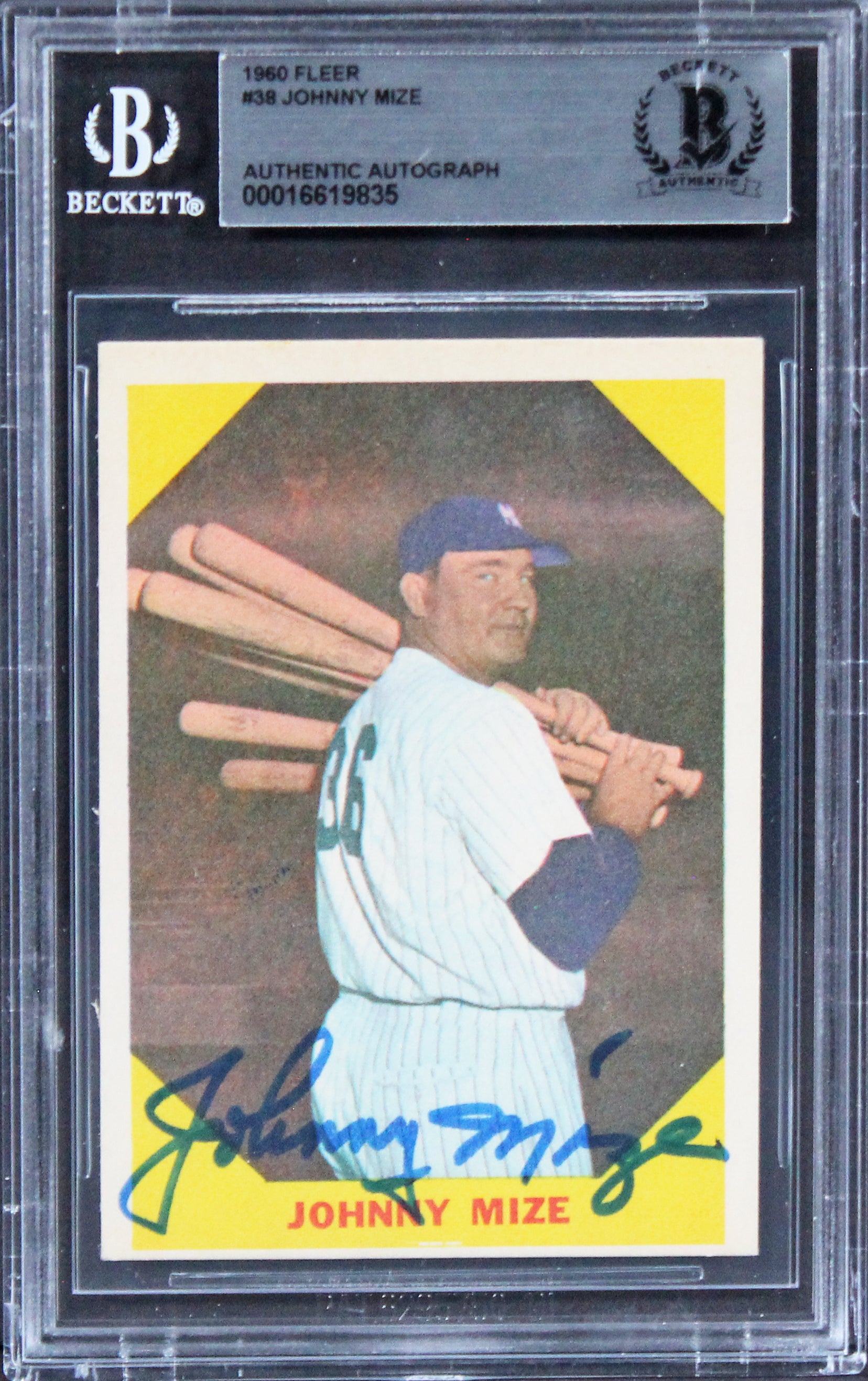 Yankees Johnny Mize Authentic Signed 1960 Fleer #38 Card BAS Slabbed