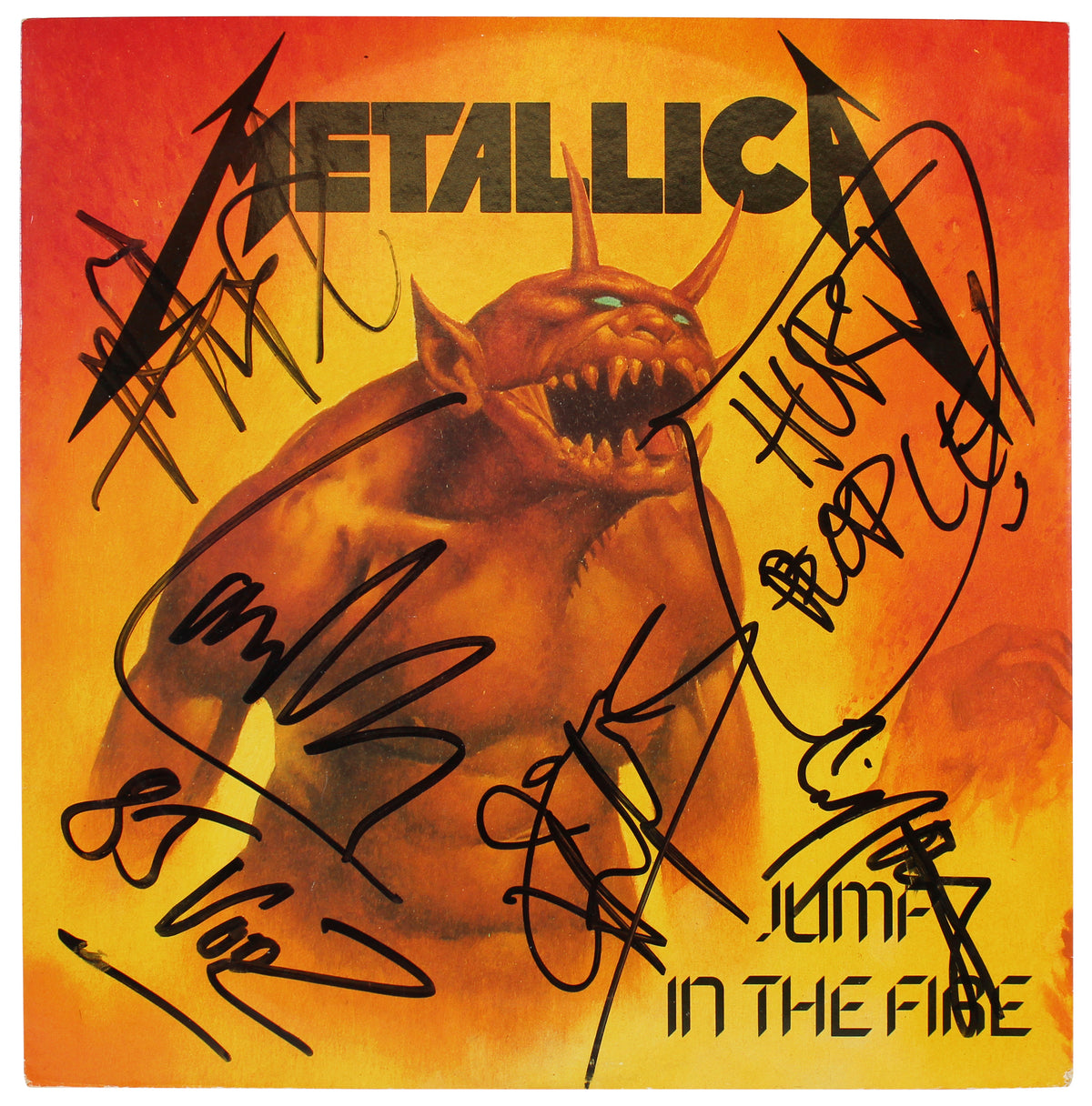 Metallica (4) Hetfield, Burton, Ulrich & Hammett Signed Album Cover w Vinyl BAS