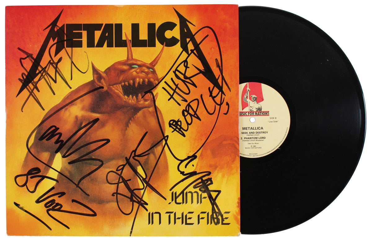 Metallica (4) Hetfield, Burton, Ulrich & Hammett Signed Album Cover w Vinyl BAS