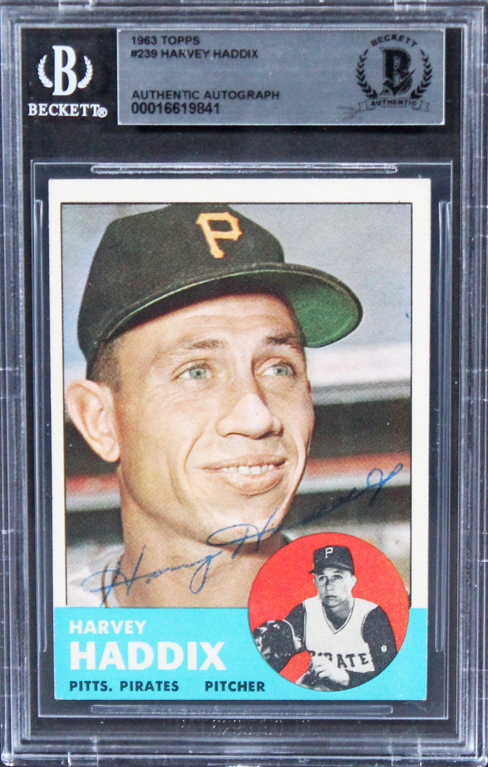 Pirates Harvey Haddix Authentic Signed 1963 Topps #239 Card BAS Slabbed