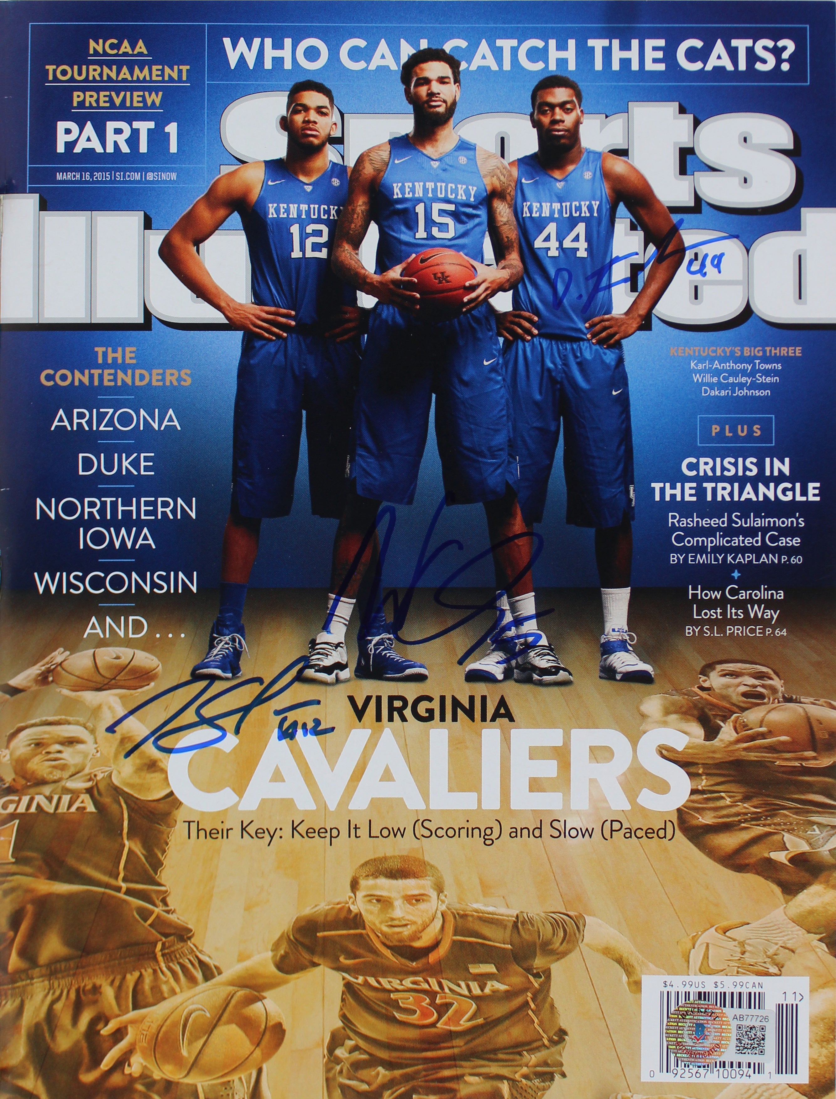 2014-15 Kentucky (3) Towns, Stein +1 Signed Sports Illustrated Magazine BAS