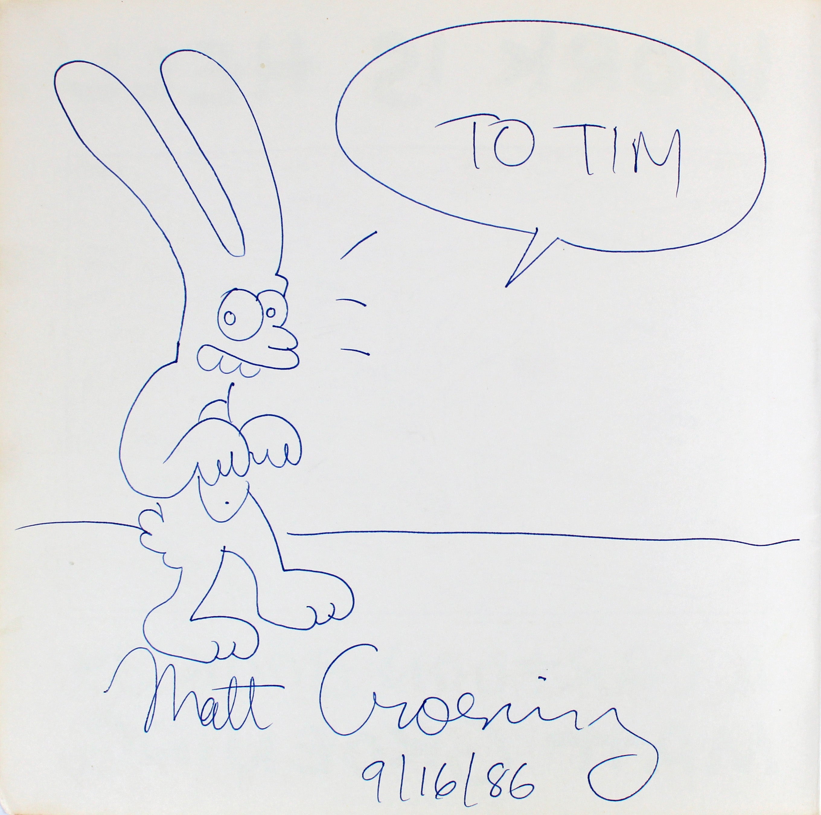 Matt Groening The Simpsons To Tim 9/16/86 Signed Work Is Hell Book w/Sketch BAS