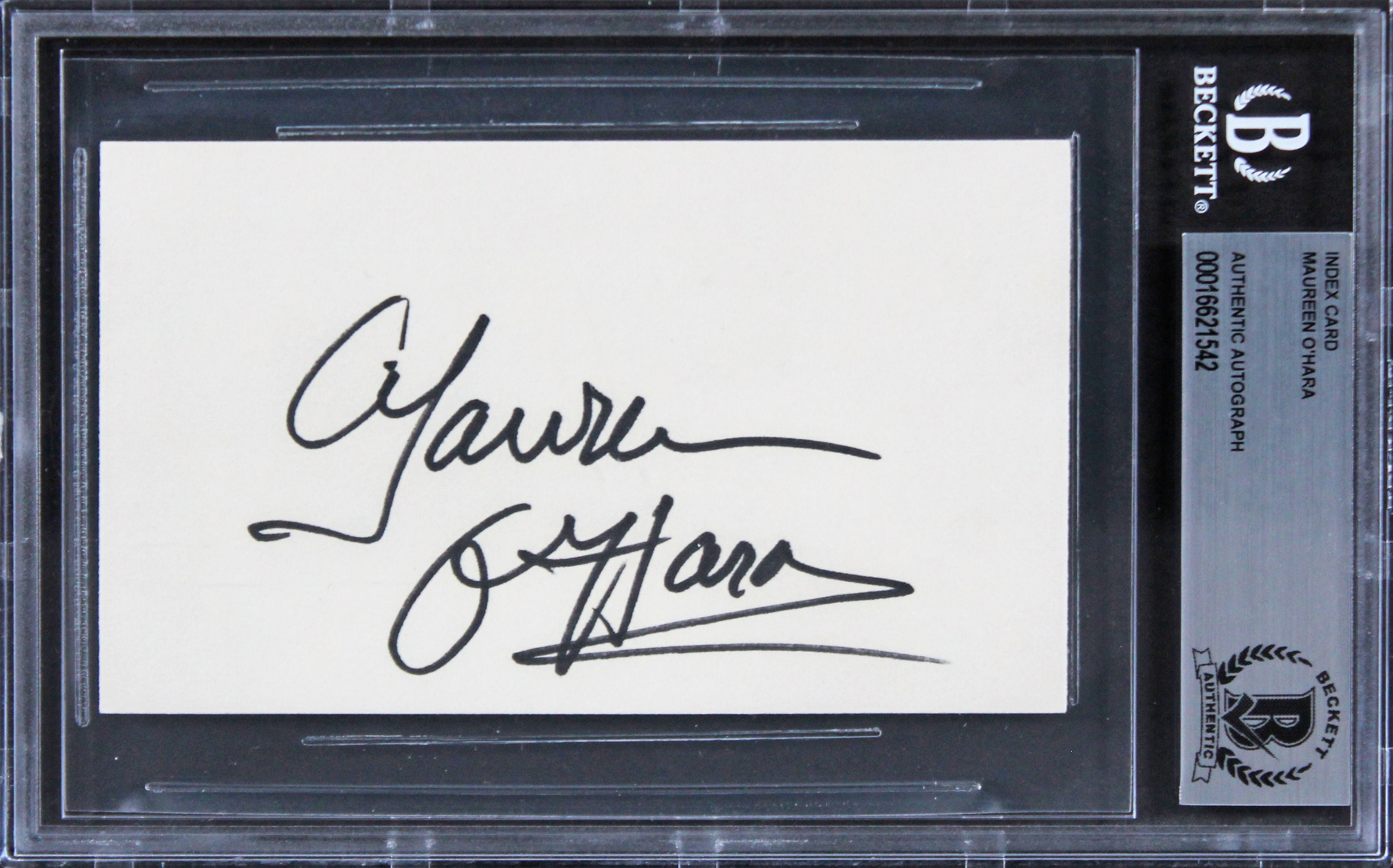 Maureen O'Hara The Quiet Man Authentic Signed 3x5 Index Card BAS Slabbed 3