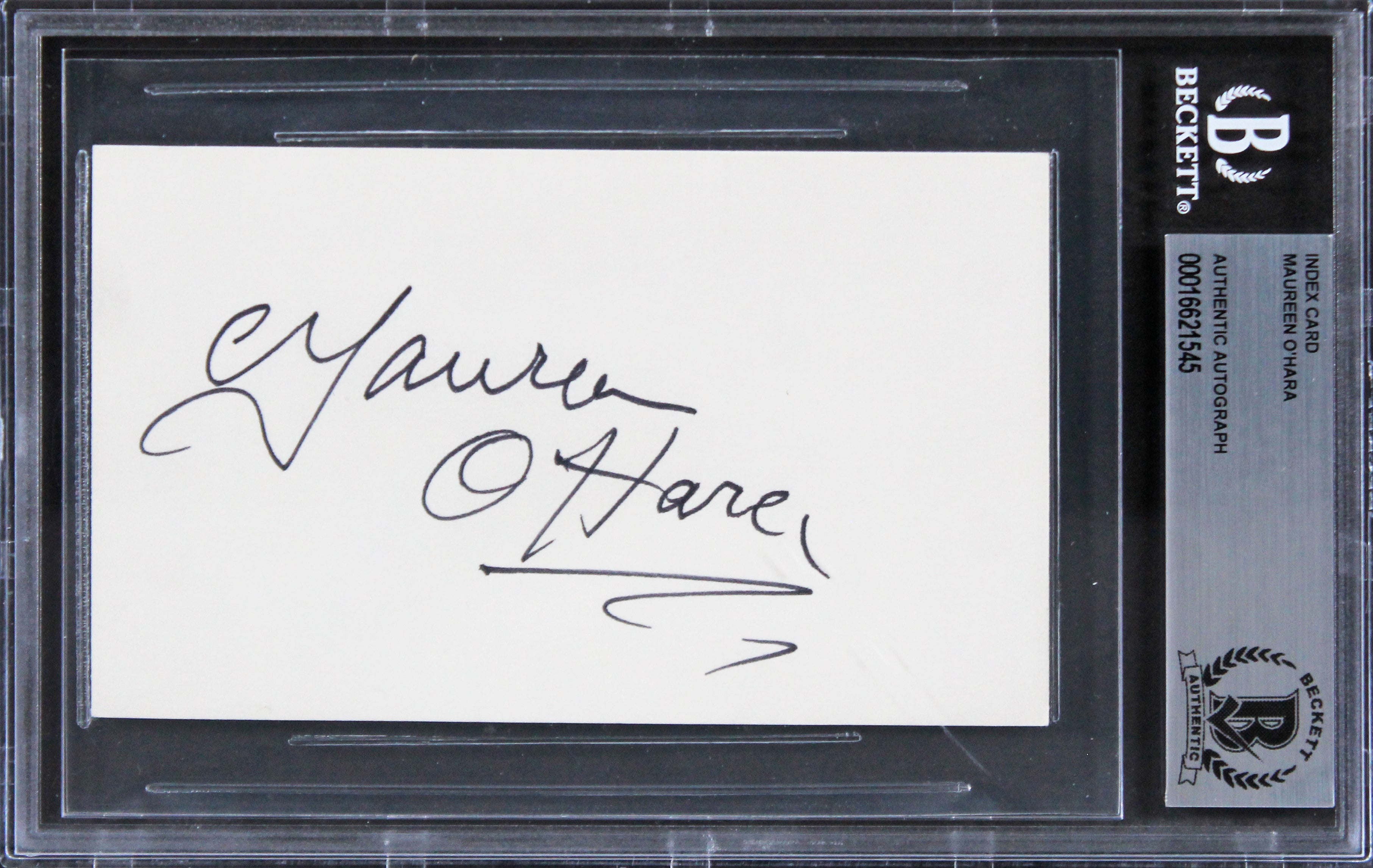 Maureen O'Hara The Quiet Man Authentic Signed 3x5 Index Card BAS Slabbed 5