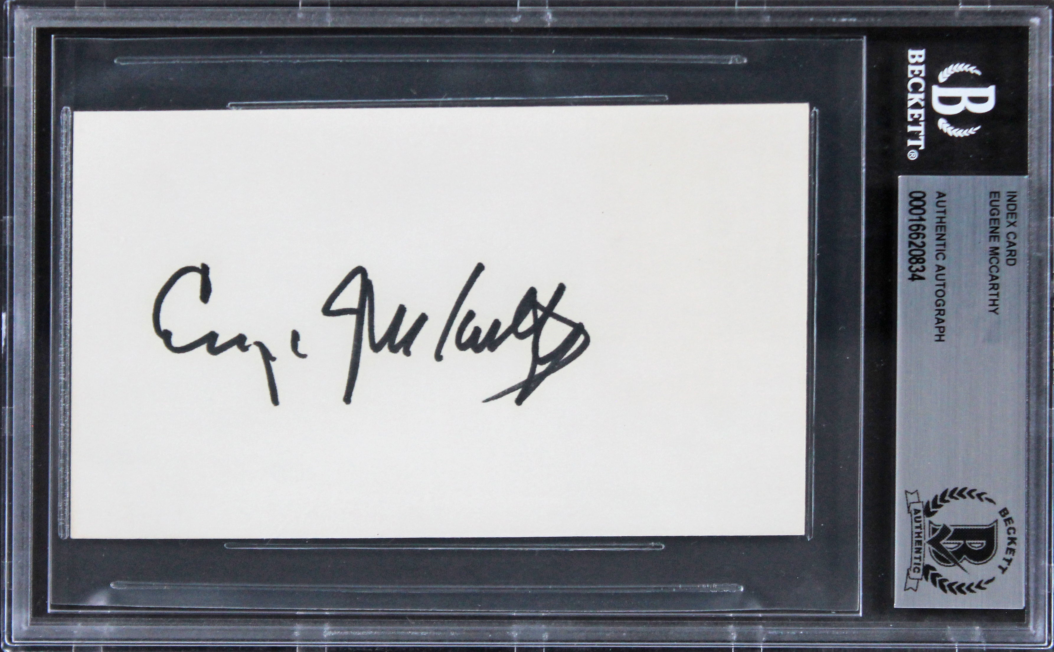 Eugene McCarthy Where Eagles Dare Authentic Signed 3x5 Index Card BAS Slabbed