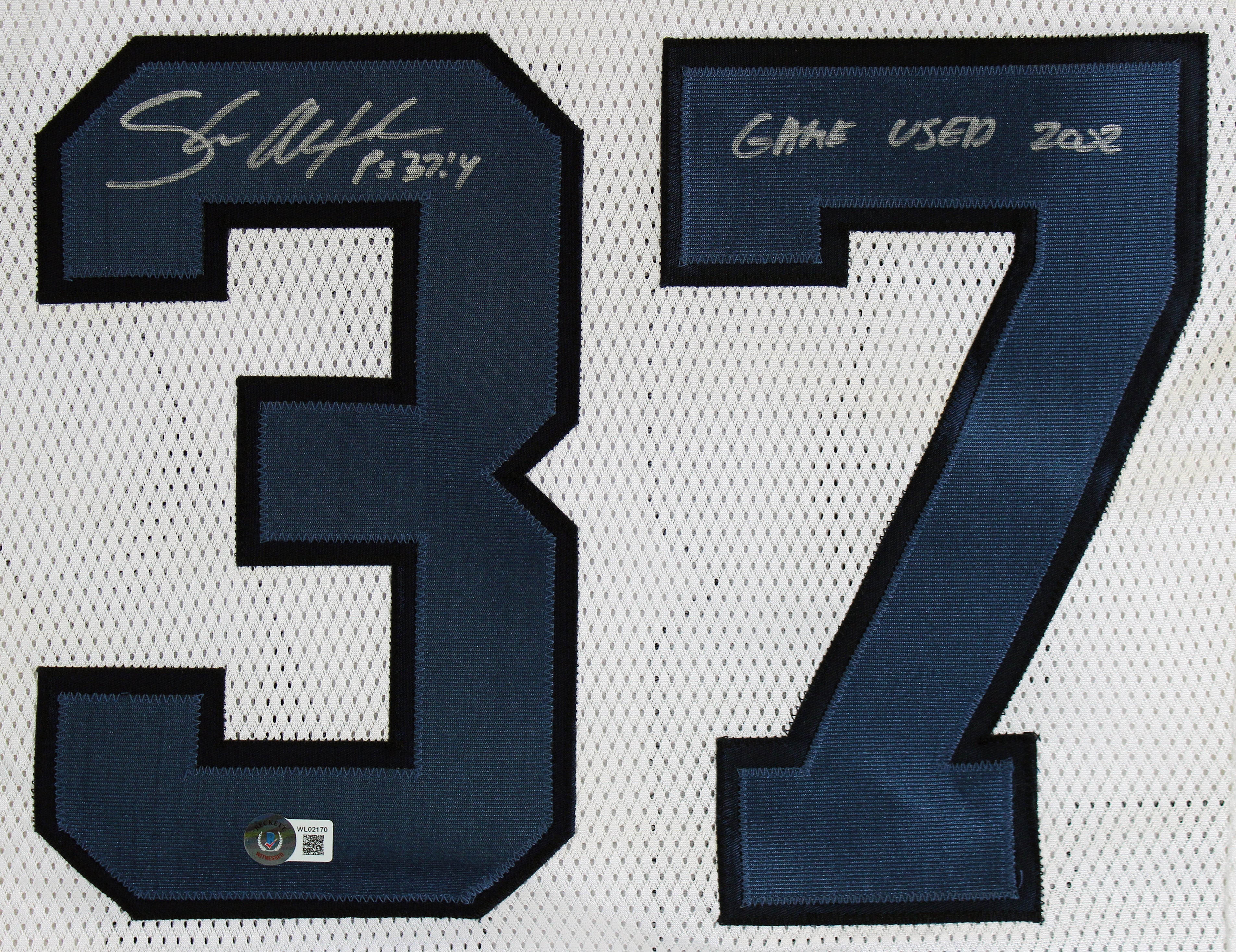 Seahawks Shaun Alexander "Game Used 2002" Signed White Reebok Jersey BAS Witness