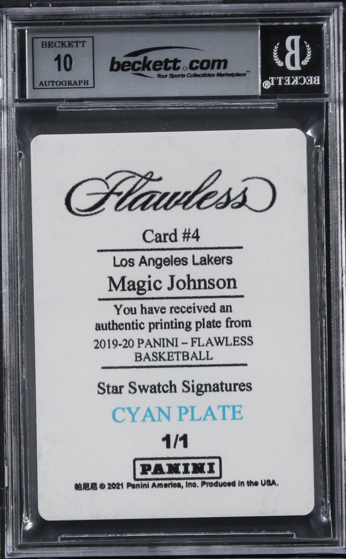 Lakers Magic Johnson Signed 2019 Panini Flawless #4 #1/1 Card Auto 10! BAS Slab