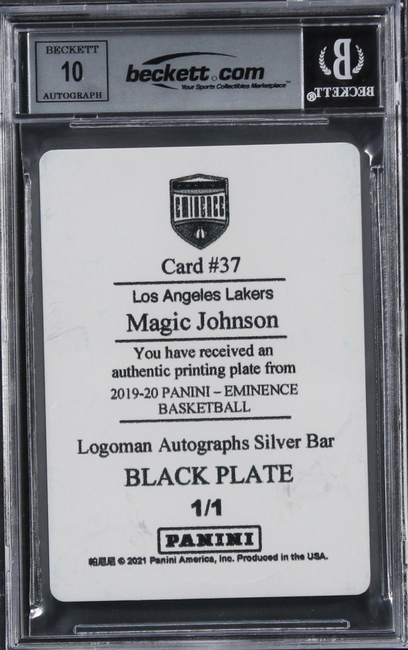 Lakers Magic Johnson Signed 2019 Panini Eminence #37 1/1 Card Auto 10 BAS Slab 2