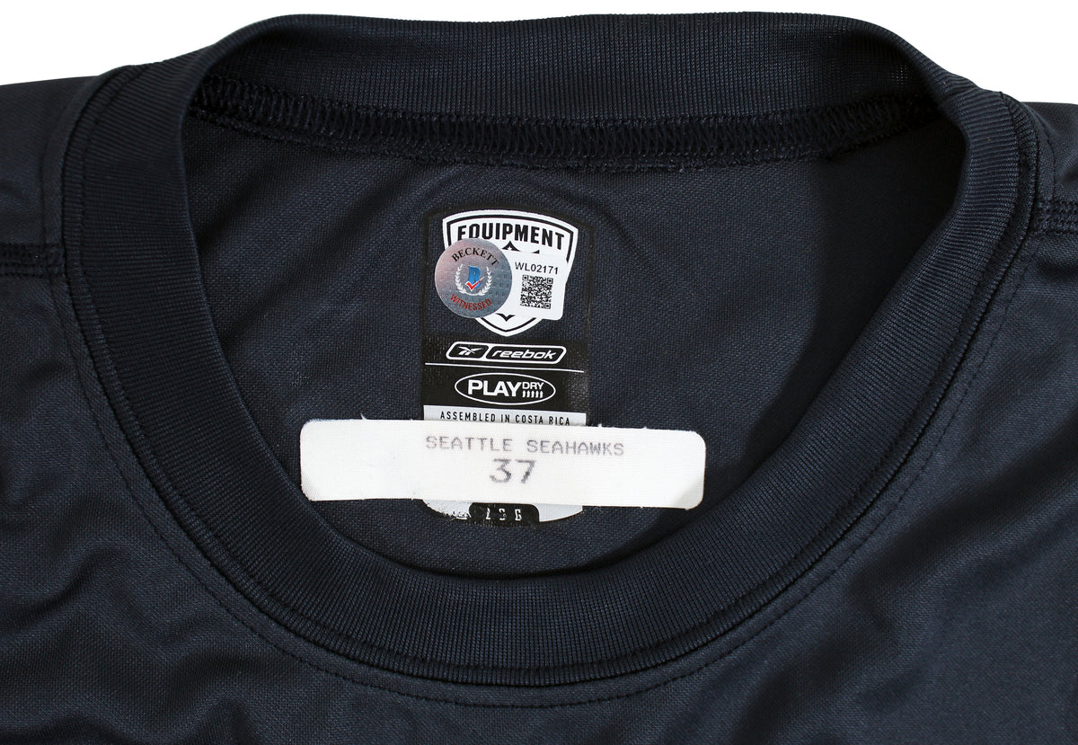 Seahawks Shaun Alexander "Game Used 2002" Signed Navy Reebok Shirt BAS Witnessed