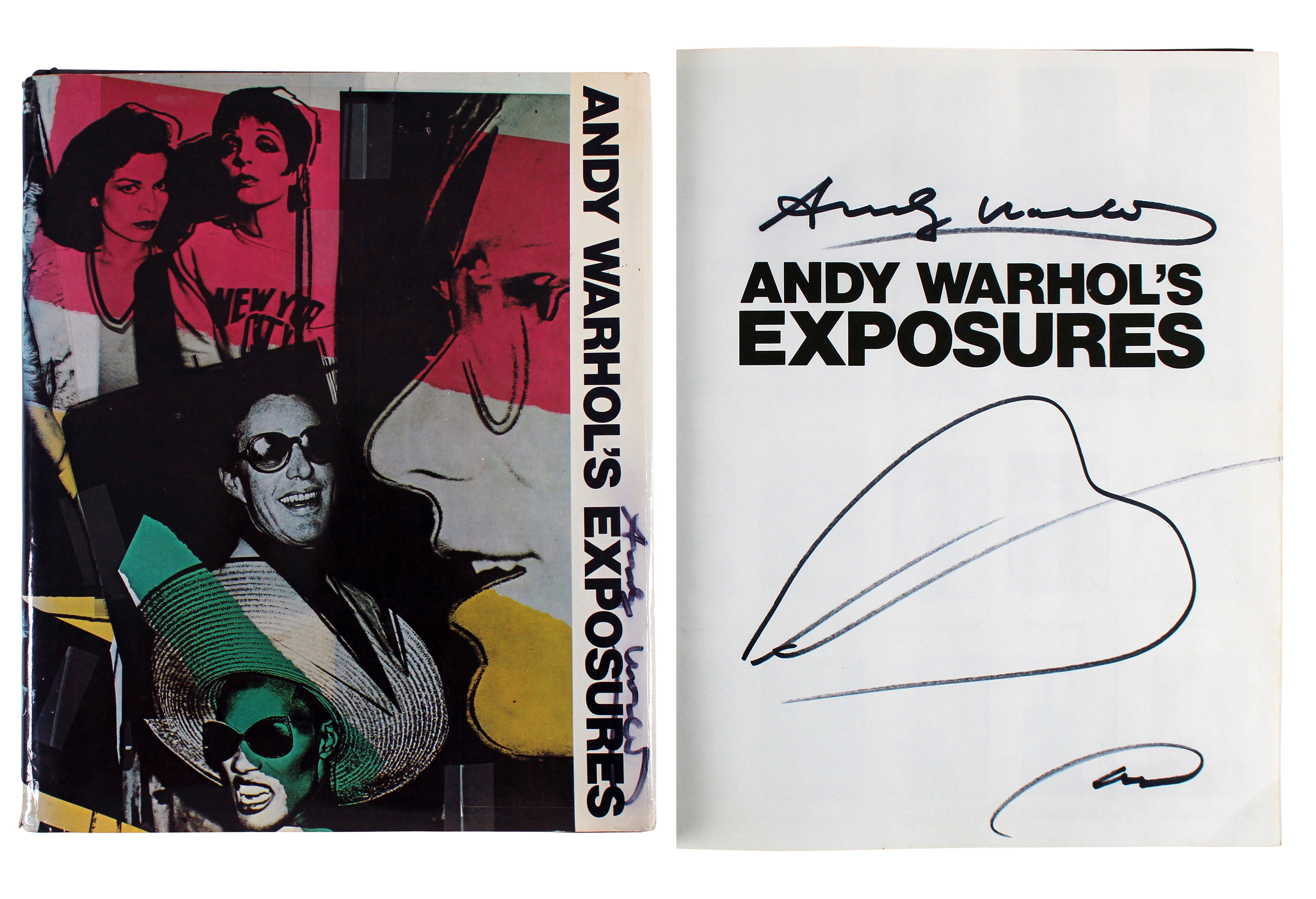 Andy Warhol Double Signed "Exposures" Book w/ Hand Drawn Sketch BAS #AB14579