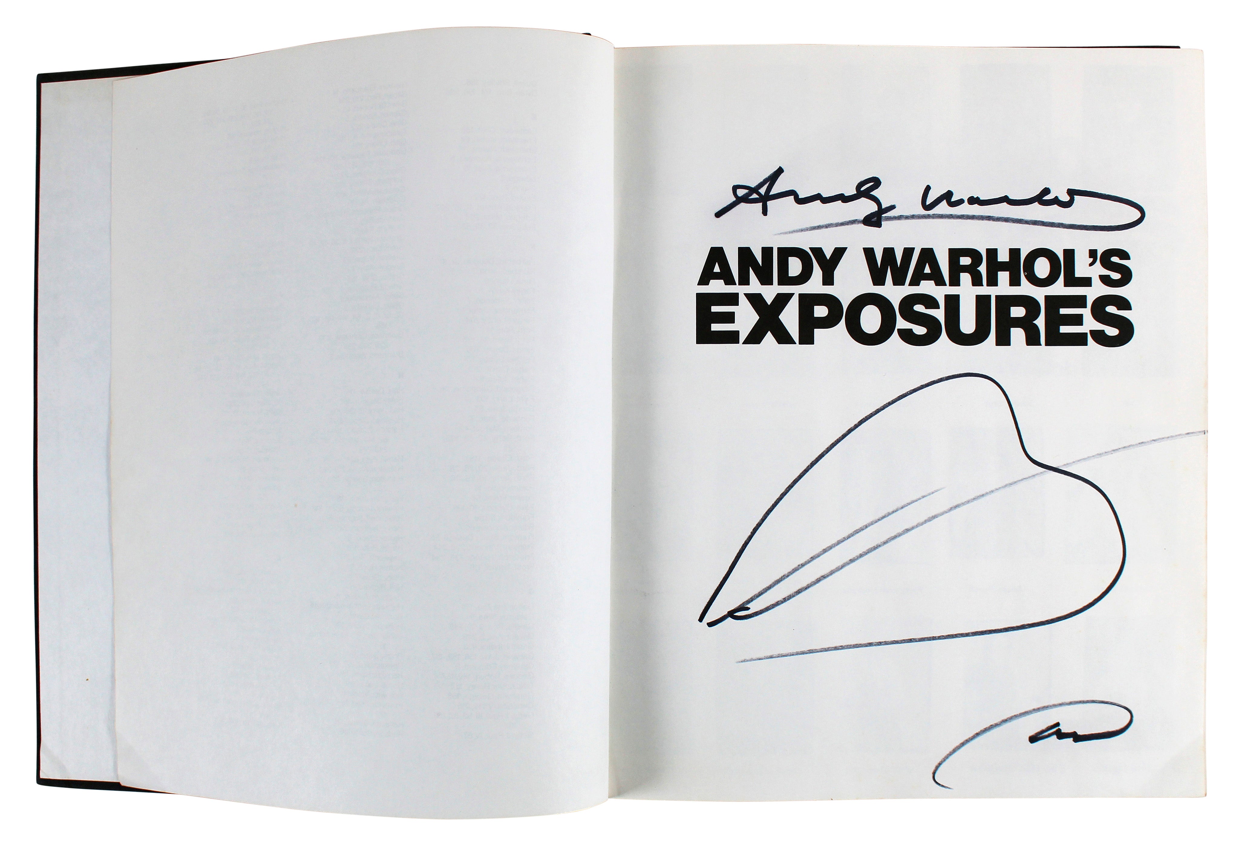 Andy Warhol Double Signed "Exposures" Book w/ Hand Drawn Sketch BAS #AB14579