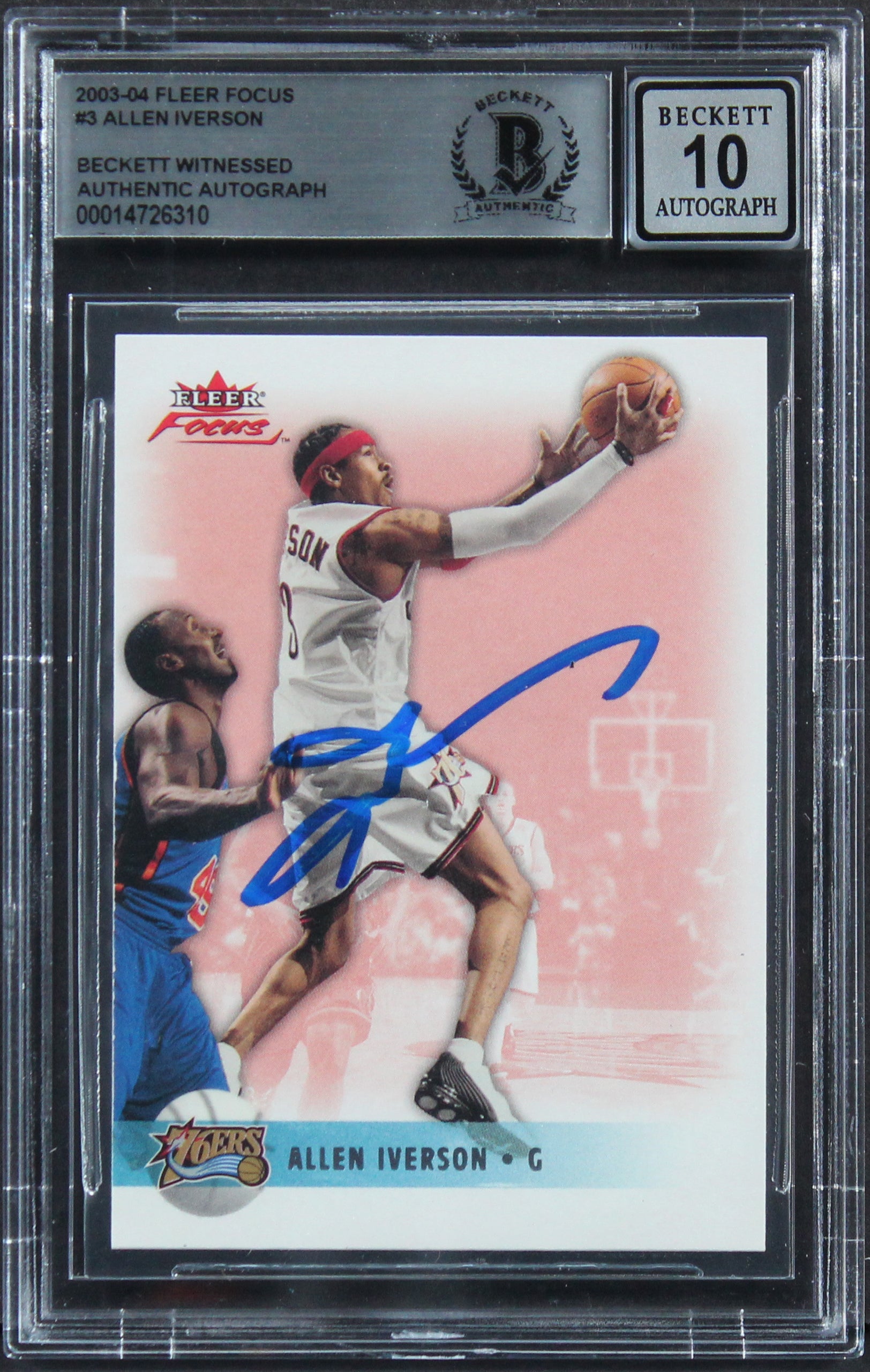 76ers Allen Iverson Authentic Signed 2003 Fleer Focus #3 Card Auto 10! BAS Slab