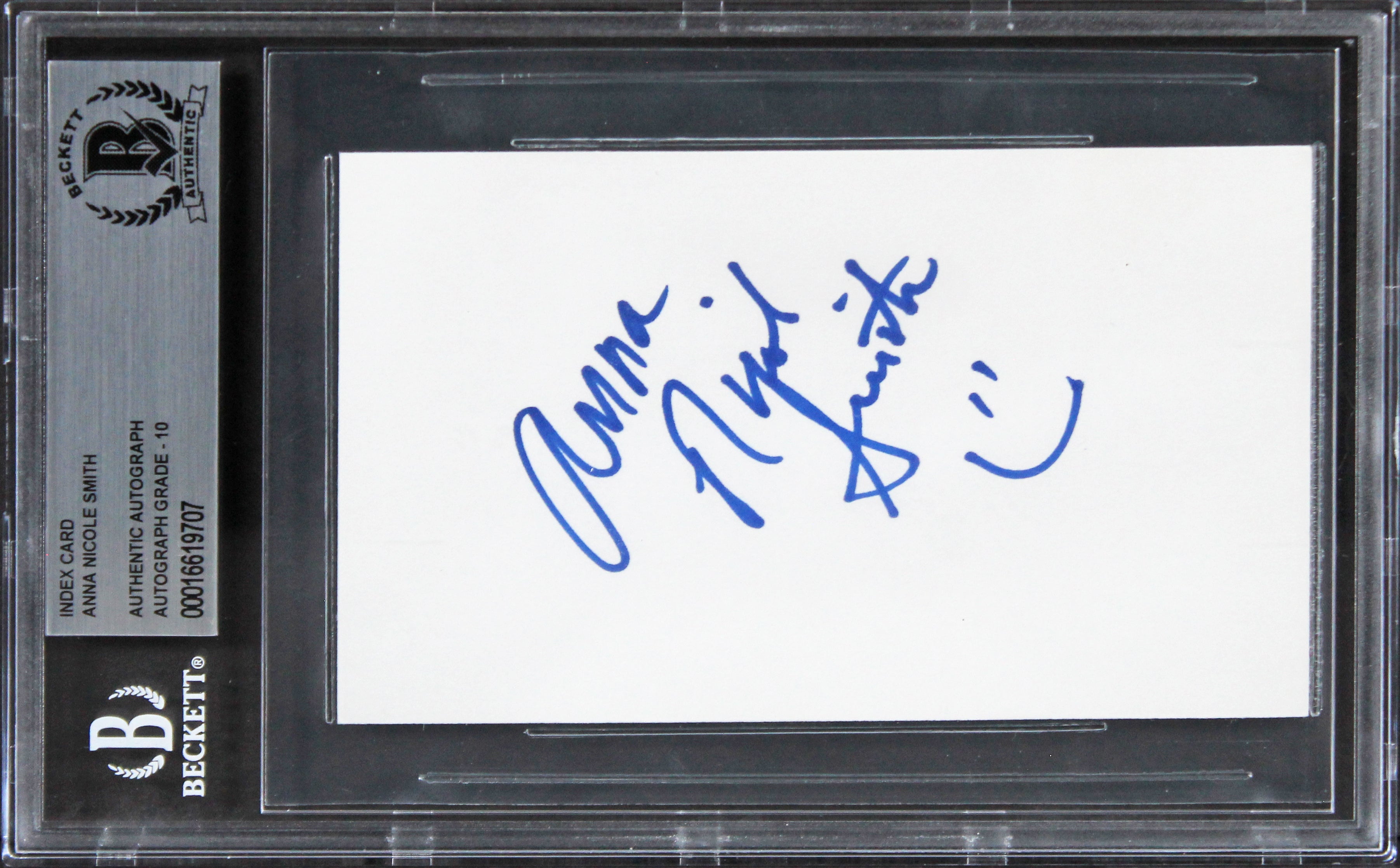 Anna Nicole Smith Playmate Signed 3x5 Index Card Auto Graded Gem 10 BAS Slab 1