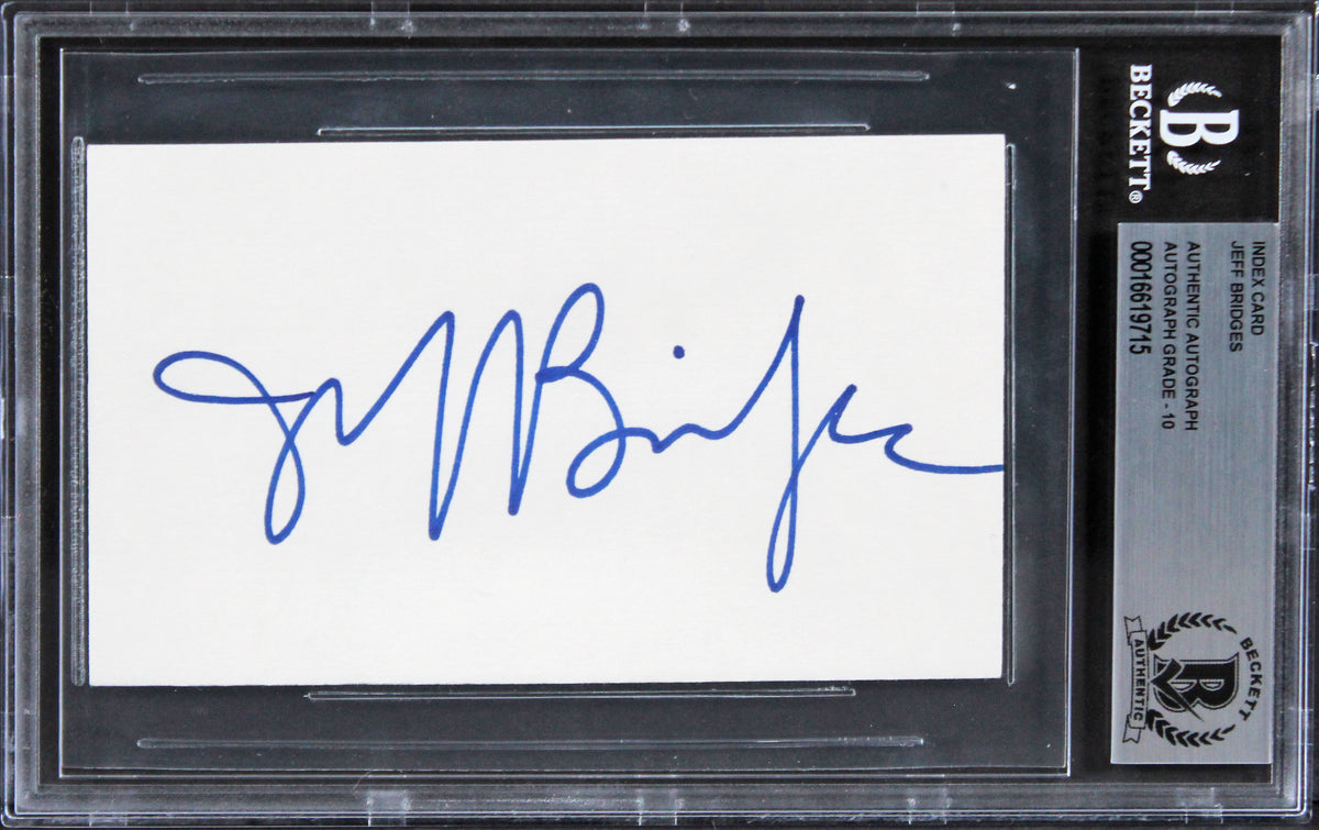 Jeff Bridges The Big Lebowski Signed 3x5 Index Card Auto Graded 10 BAS Slabbed 1