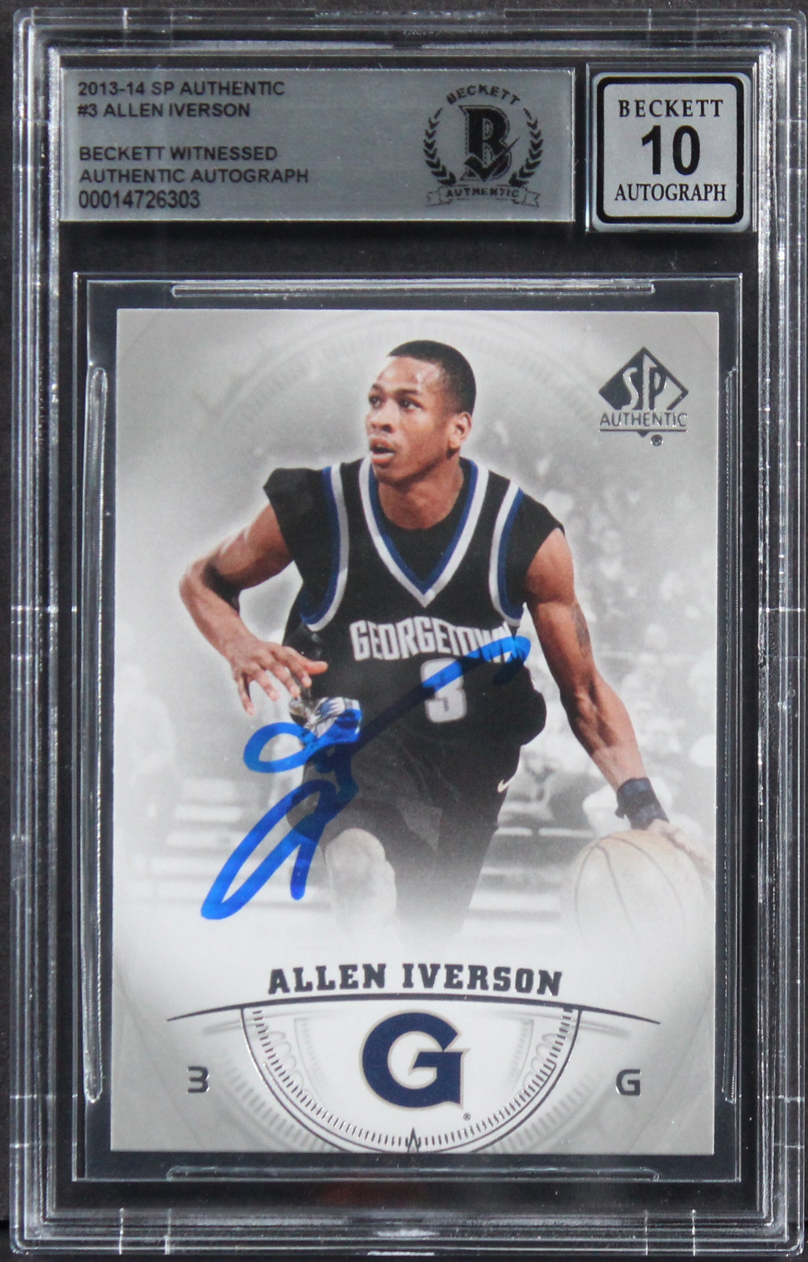 76ers Allen Iverson Signed 2013 SP Authentic #3 Card Auto 10! BAS Slabbed