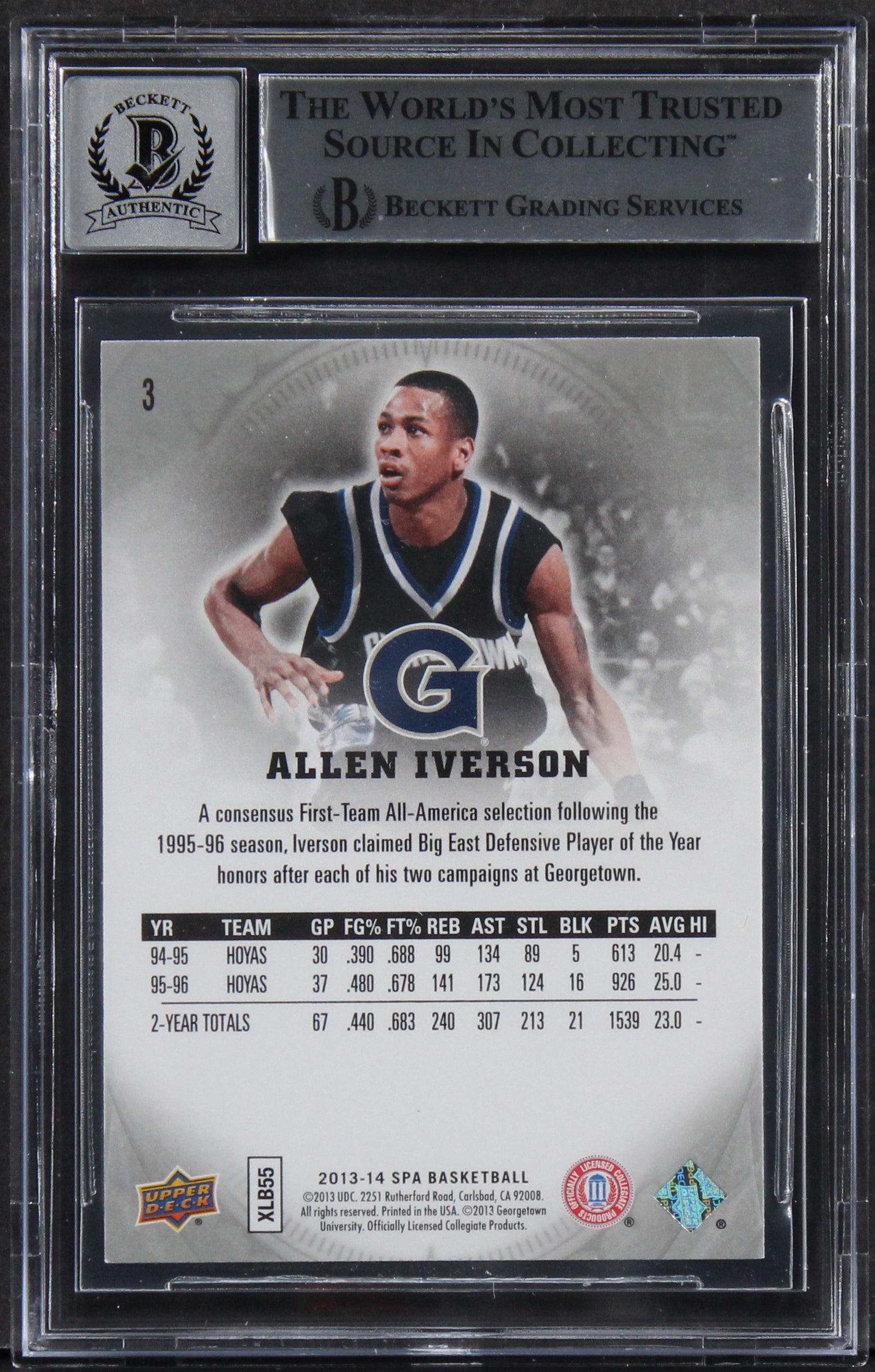 76ers Allen Iverson Signed 2013 SP Authentic #3 Card Auto 10! BAS Slabbed