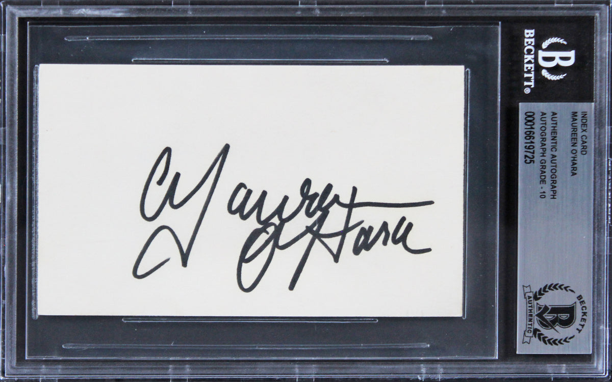 Maureen O'Hara The Quiet Man Signed 3x5 Index Card Auto Graded 10 Mint BAS Slab