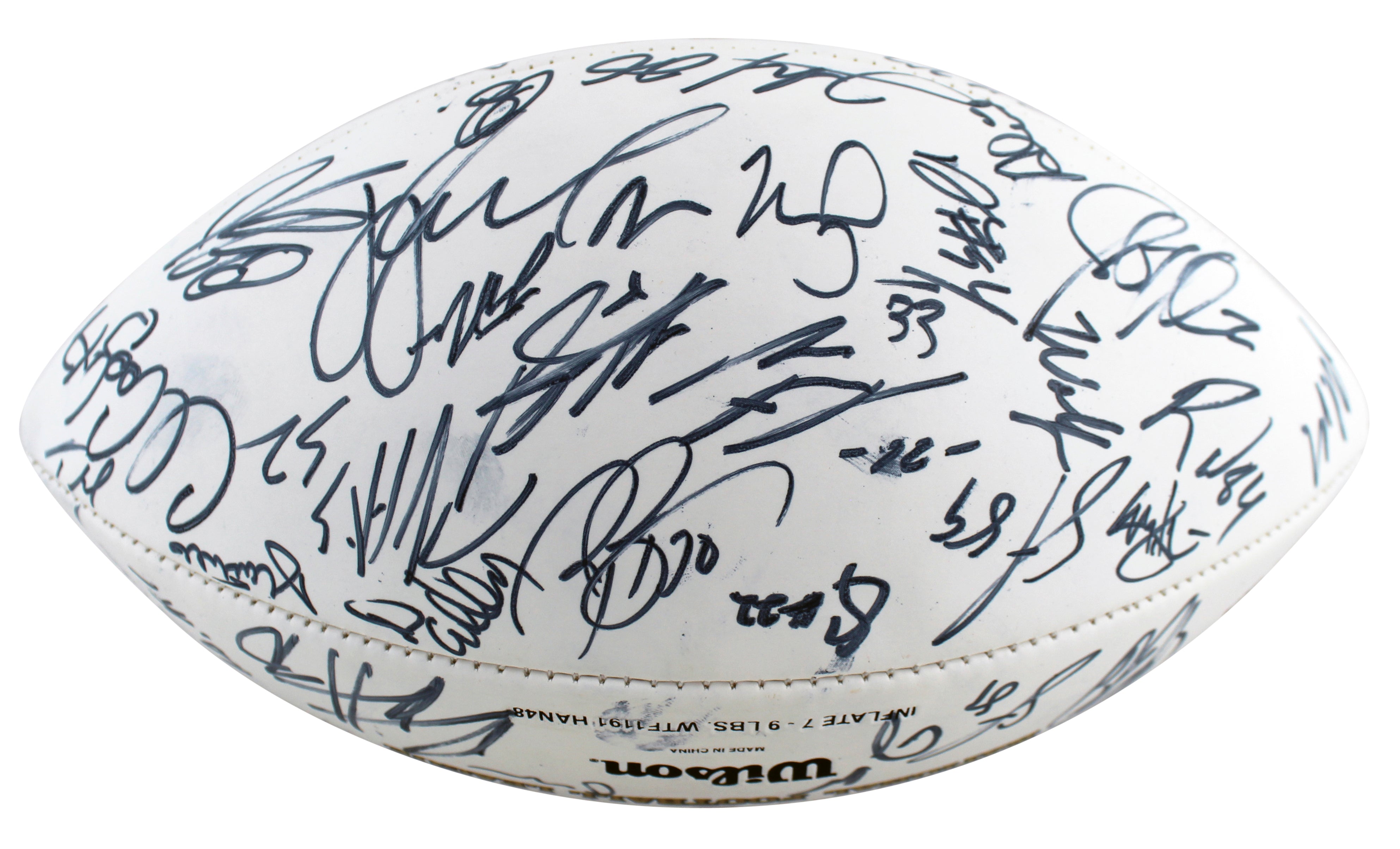 2009 Pro Bowl (40+) Brees, Peterson, Willis Signed White Panel Logo Football JSA