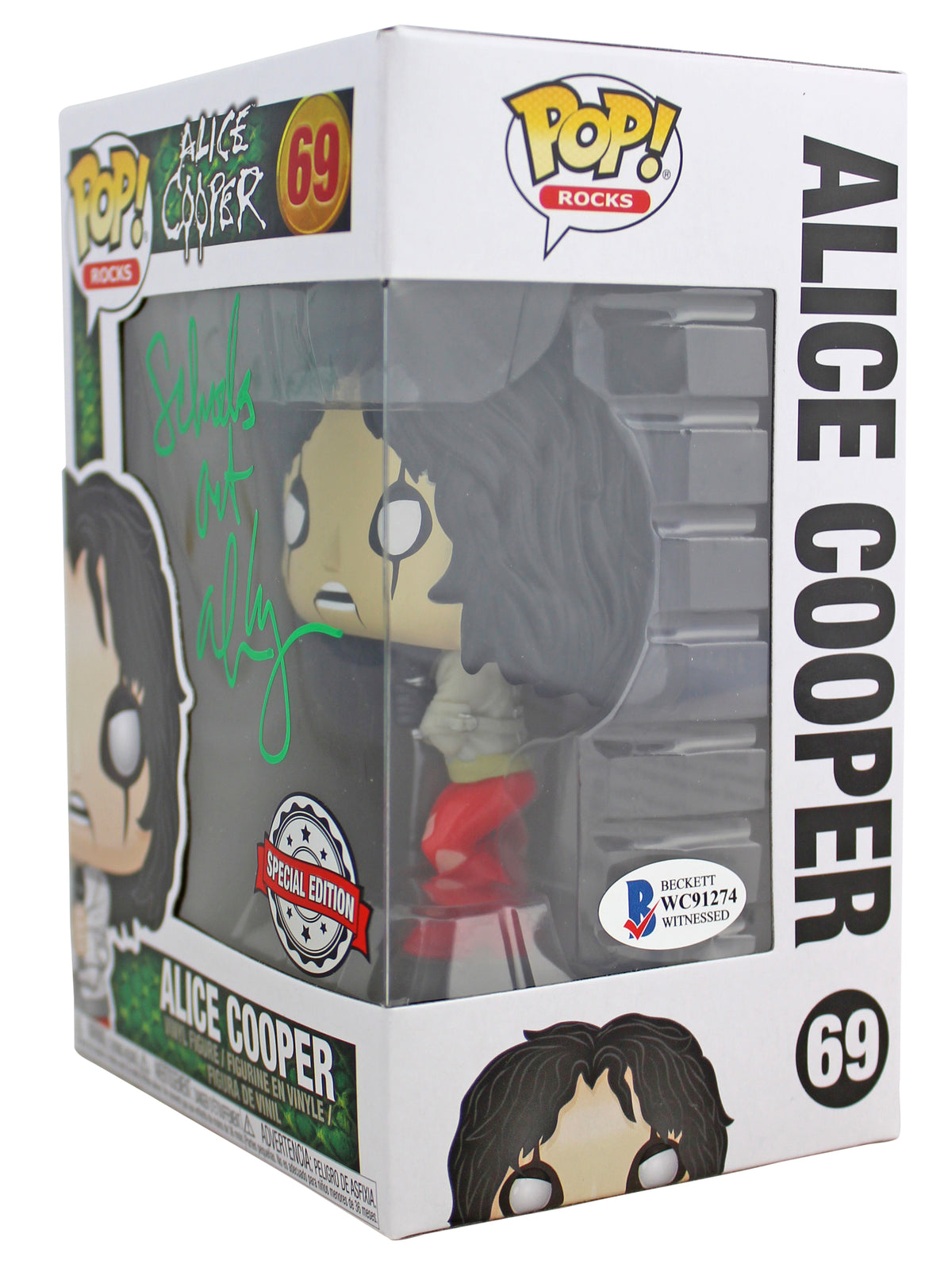 Alice Cooper "Schools Out" Signed #69 Funko Pop Vinyl Figure w/ Green Sig BAS