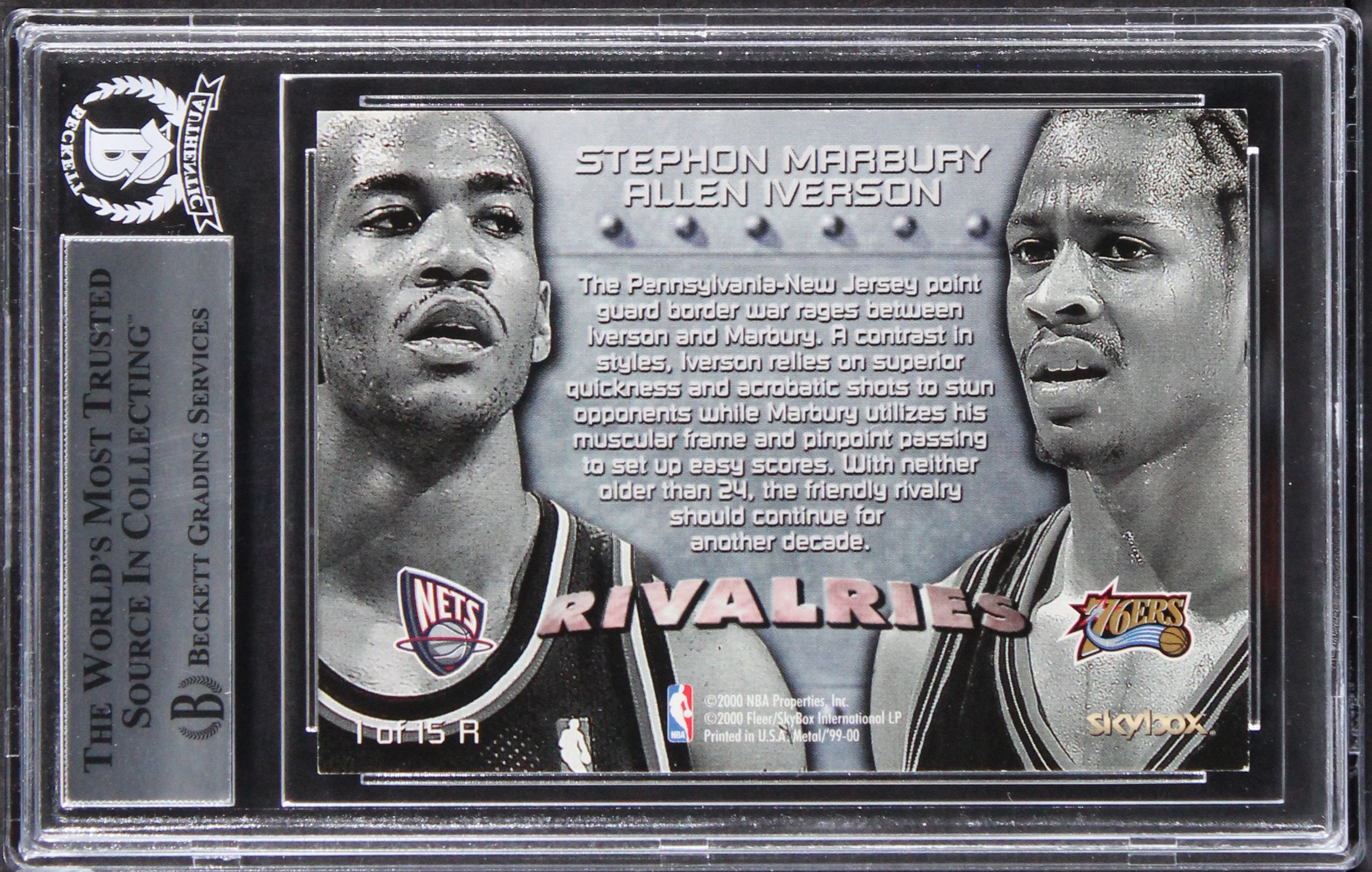 76ers Allen Iverson Authentic Signed 1999 Metal Rivalries #R1 Card BAS Slabbed 1