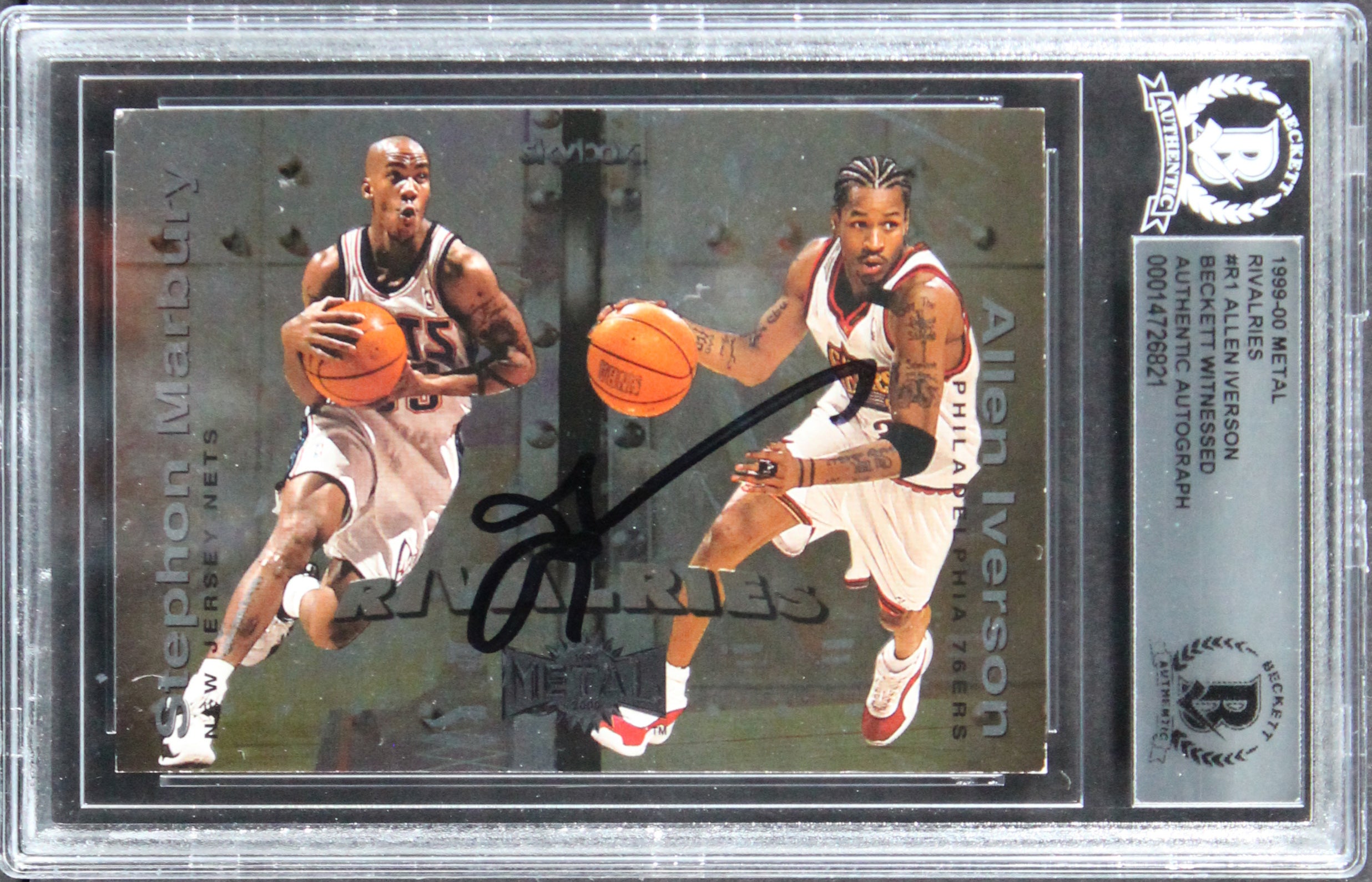 76ers Allen Iverson Authentic Signed 1999 Metal Rivalries #R1 Card BAS Slabbed 2