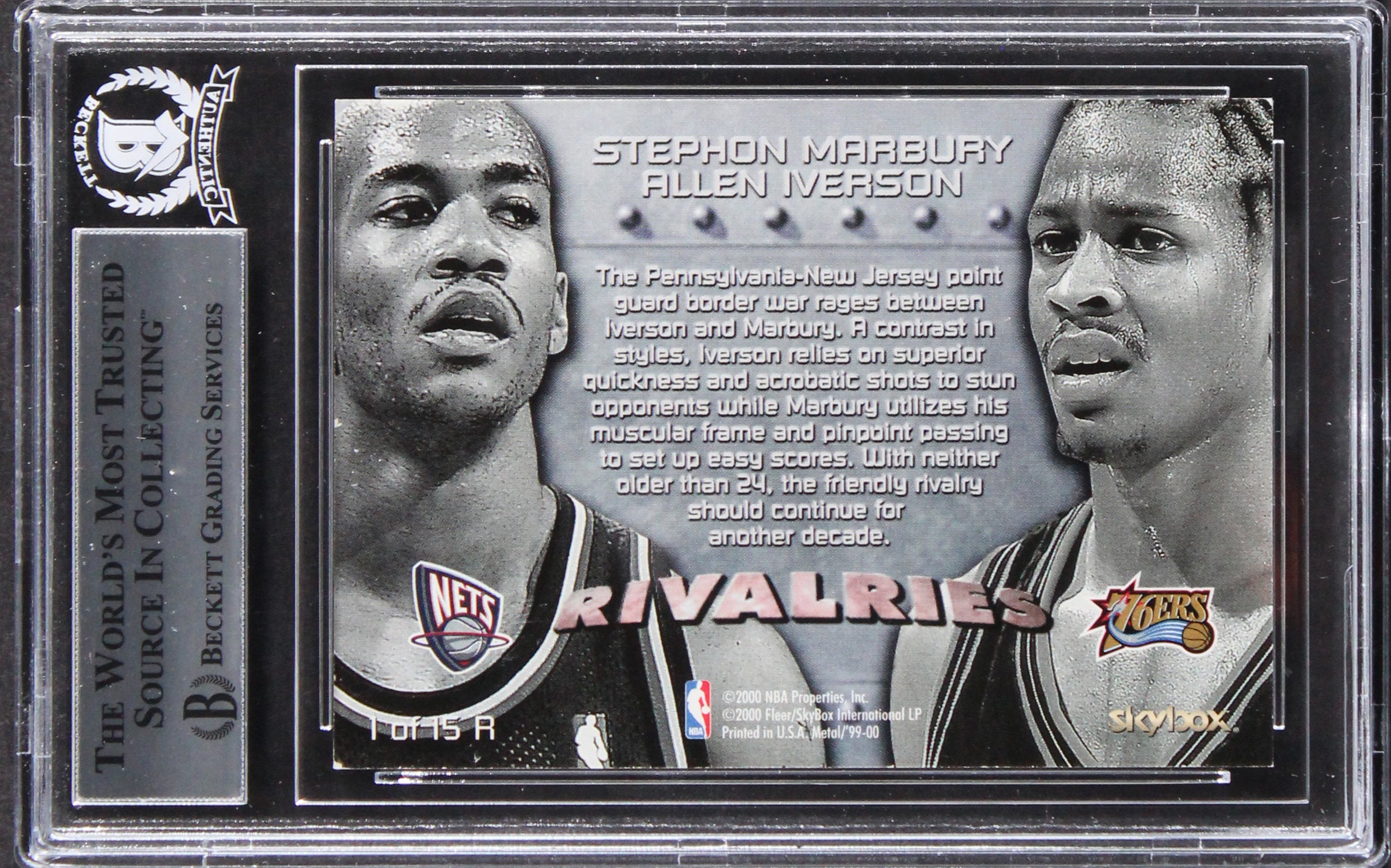 76ers Allen Iverson Authentic Signed 1999 Metal Rivalries #R1 Card BAS Slabbed 2