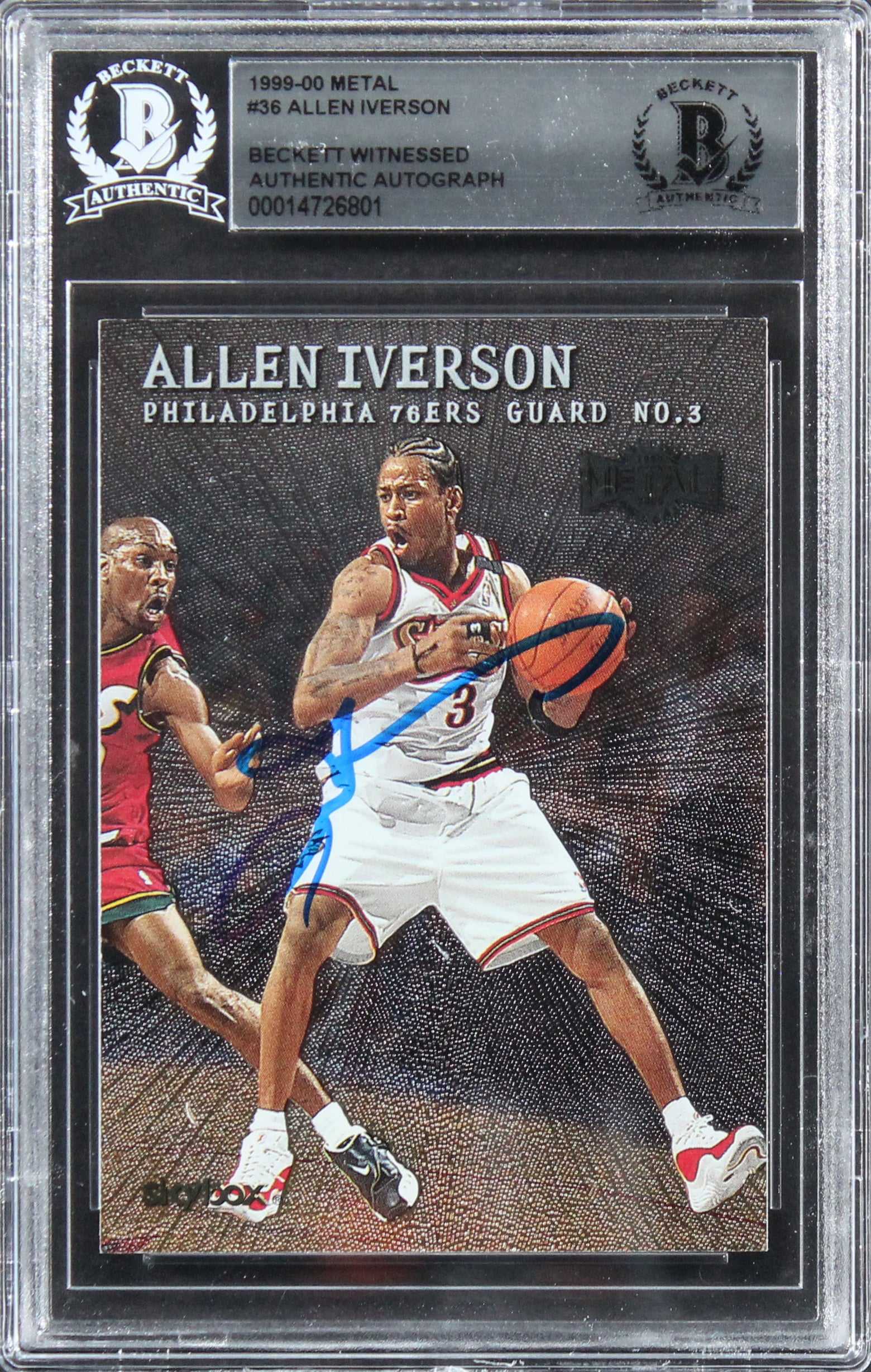 76ers Allen Iverson Authentic Signed 1999 Metal #36 Card BAS Slabbed 1