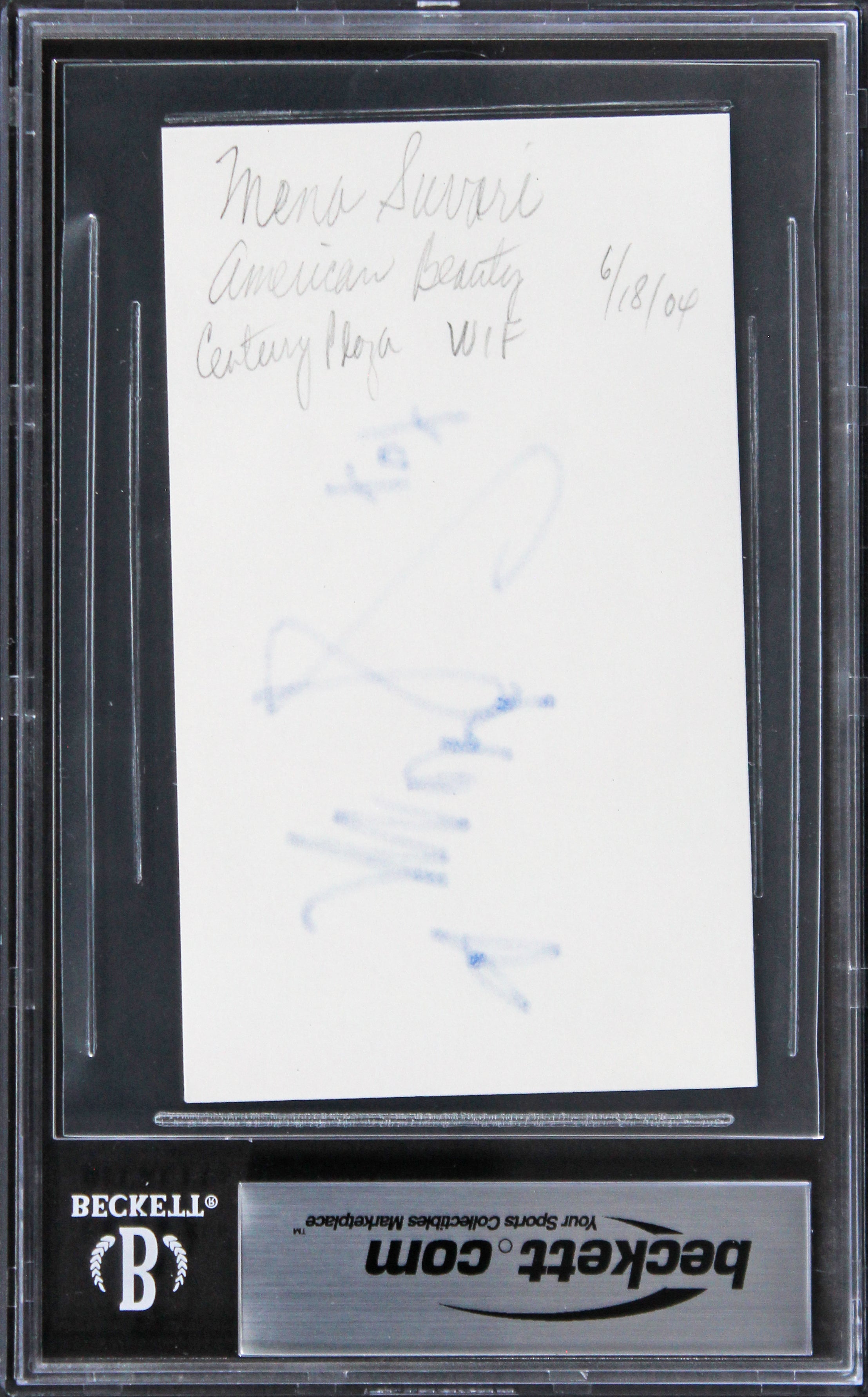 Mena Suvari American Beauty "Hearts xoxo" Signed 3x5 Index Card BAS Slabbed 1