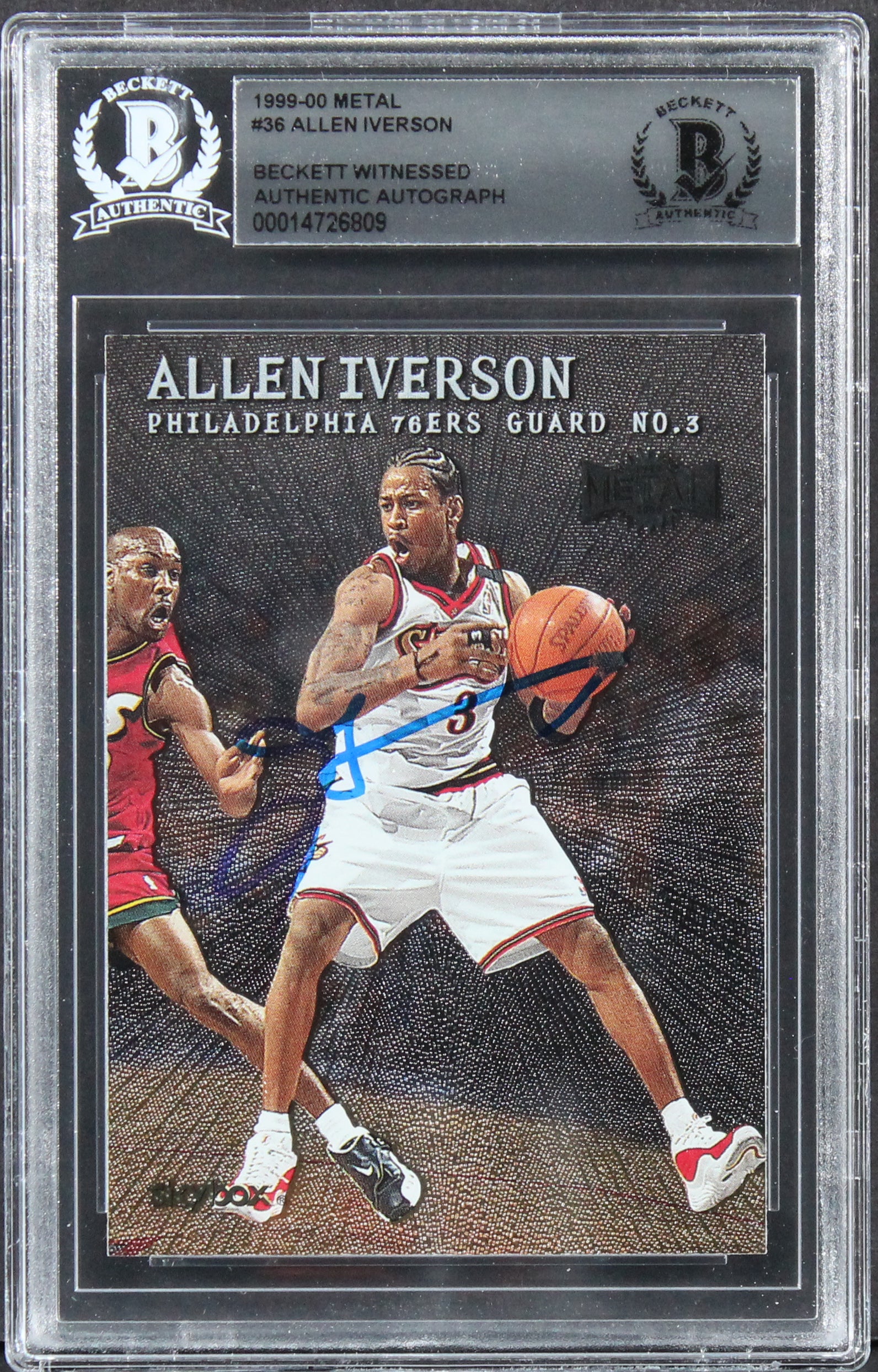 76ers Allen Iverson Authentic Signed 1999 Metal #36 Card BAS Slabbed 2