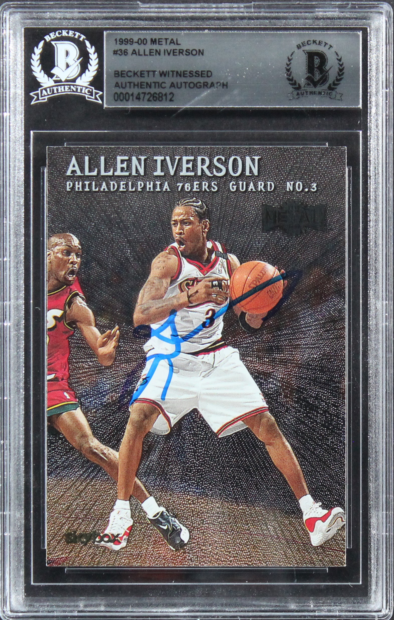 76ers Allen Iverson Authentic Signed 1999 Metal #36 Card BAS Slabbed 3