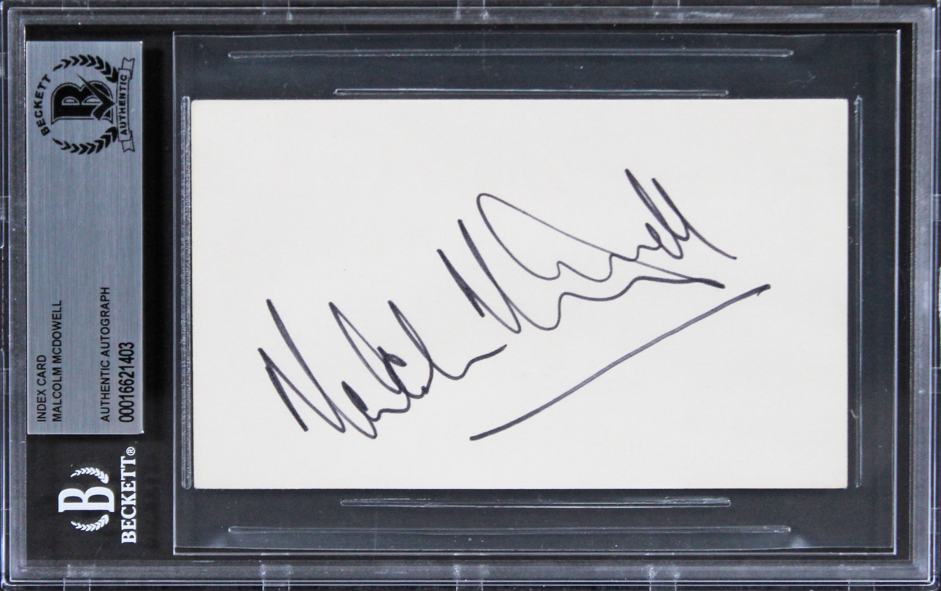 Malcolm McDowell Halloween Authentic Signed 3x5 Index Card BAS Slabbed