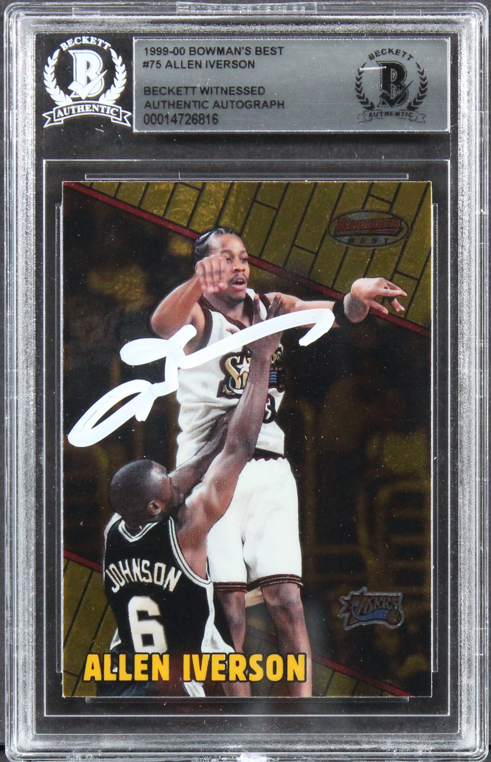 76ers Allen Iverson Authentic Signed 1999 Bowman's Best #75 Card BAS Slabbed