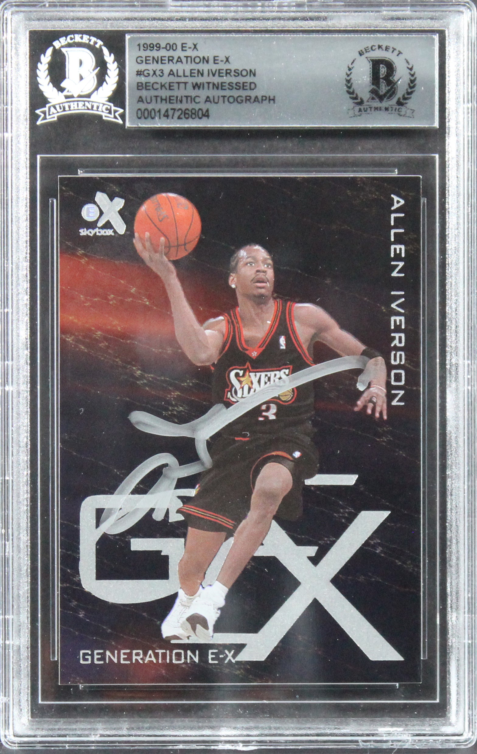 76ers Allen Iverson Authentic Signed 1999 E-X Generation E-X #GX3 Card BAS Slab