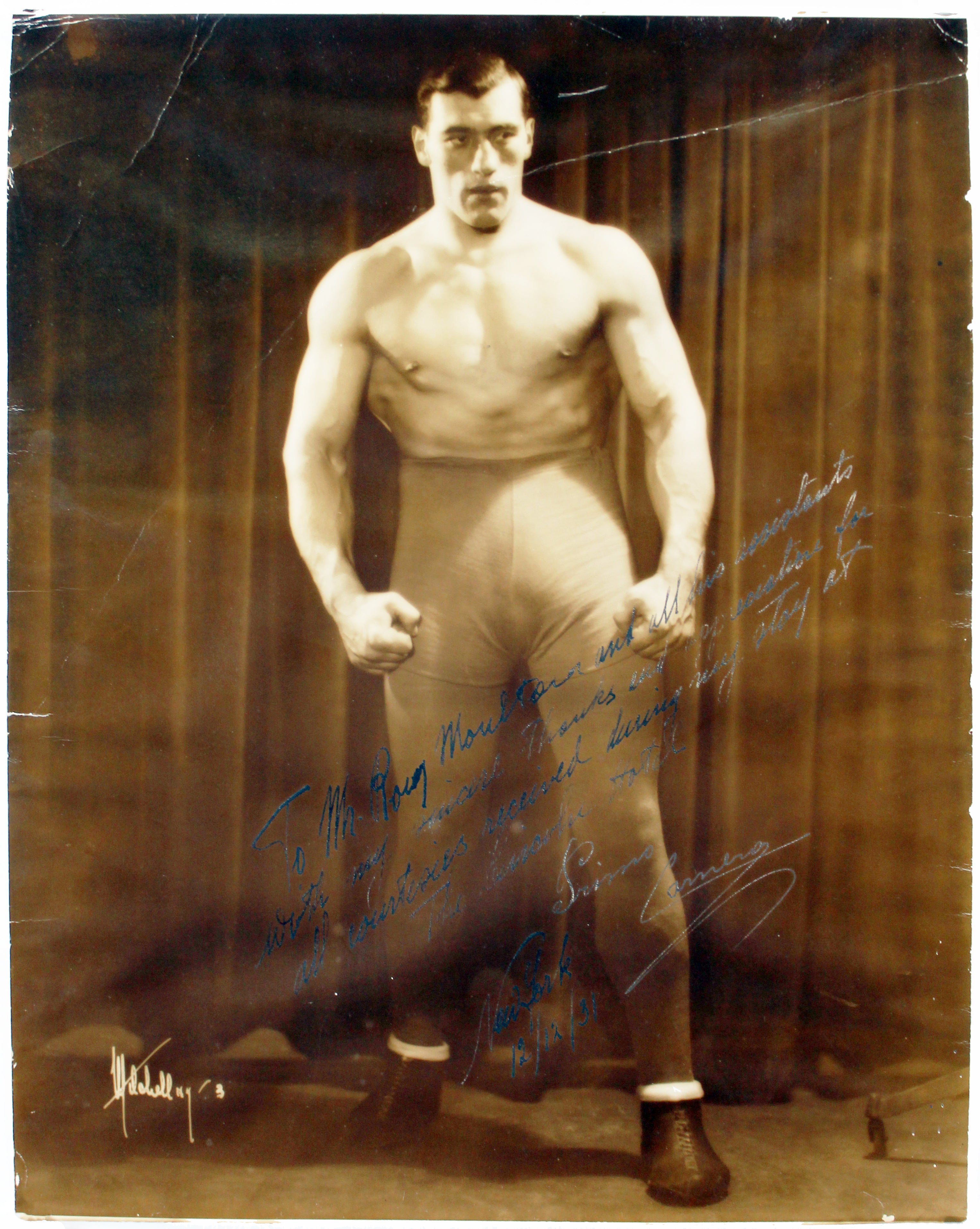 Primo Carnera Authentic Signed 1931 13x16.5 Vintage Sepia Photo JSA #BB36794