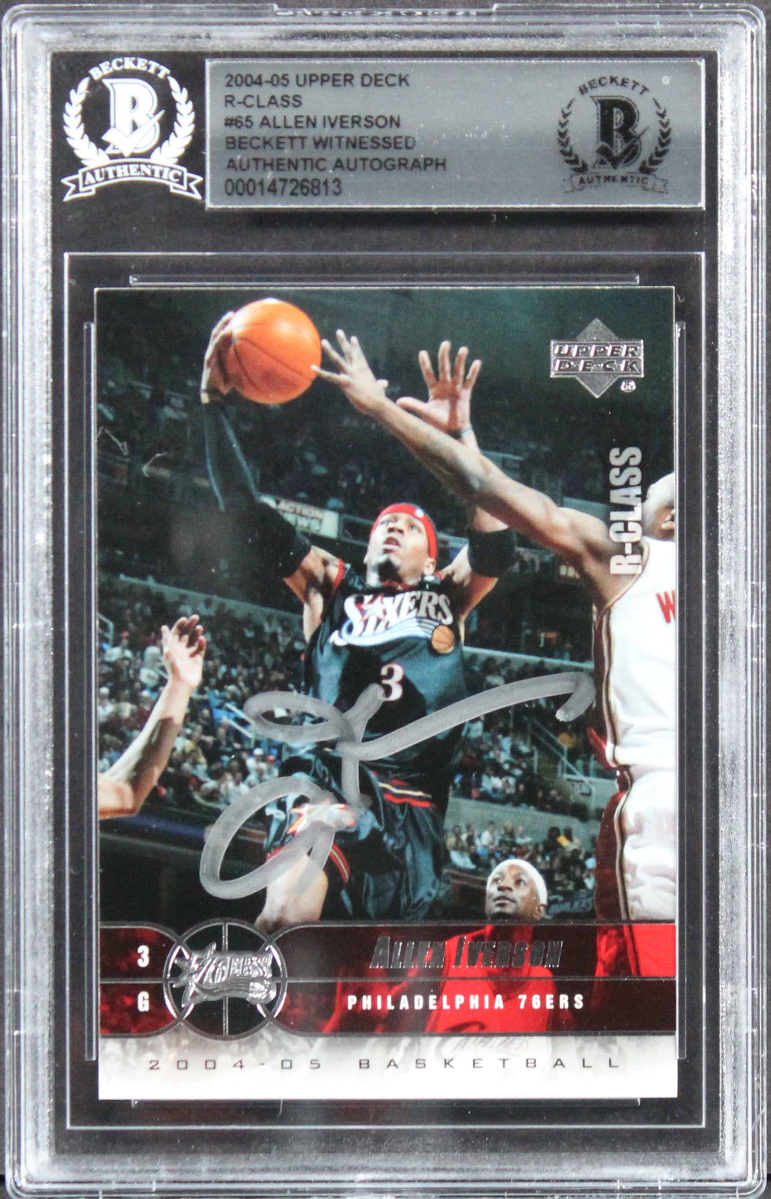 76ers Allen Iverson Authentic Signed 2004 Upper Deck R-Class #65 Card BAS Slab