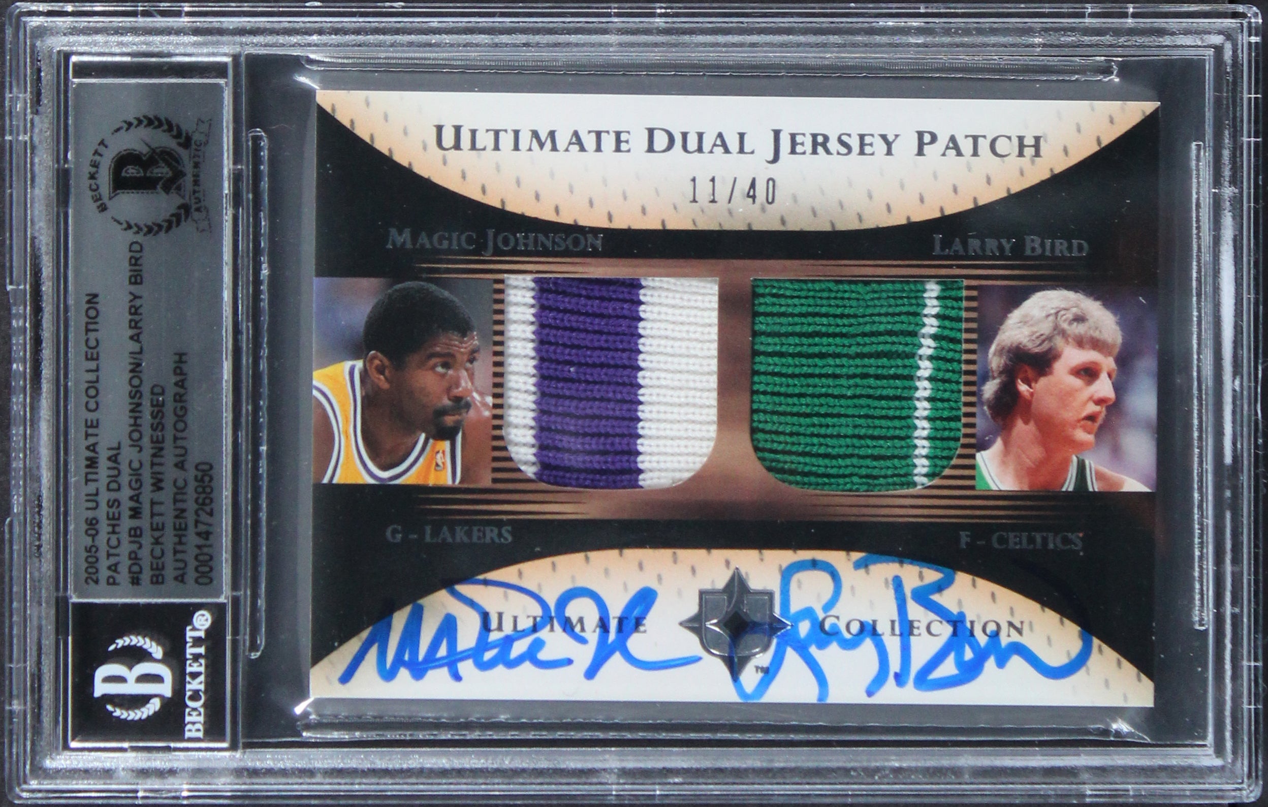 Magic Johnson & Larry Bird Signed 2005 Ultimate Patches DPJB 11/40 Card BAS Slab