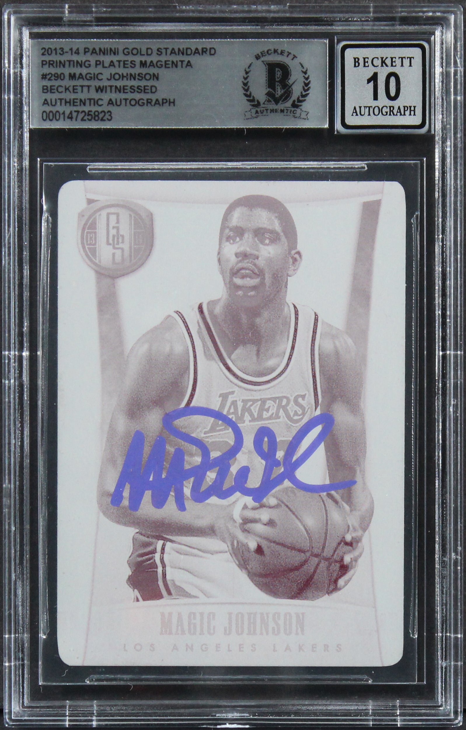 Magic Johnson Signed 2013 Panini Gold PP Magenta #290 Card Auto 10! BAS Slabbed